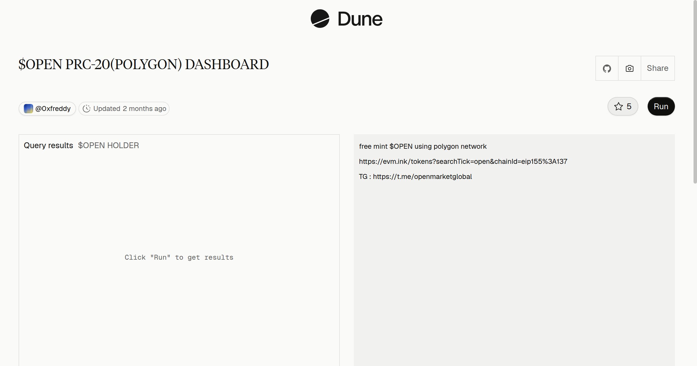 $OPEN PRC-20(POLYGON) DASHBOARD | Dune