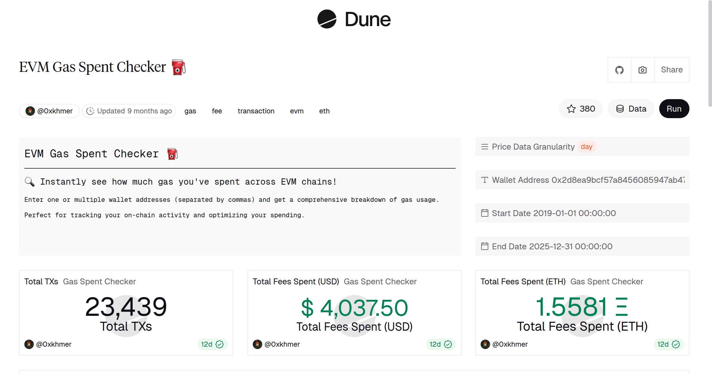 EVM Gas Spent Checker ⛽ | Dune