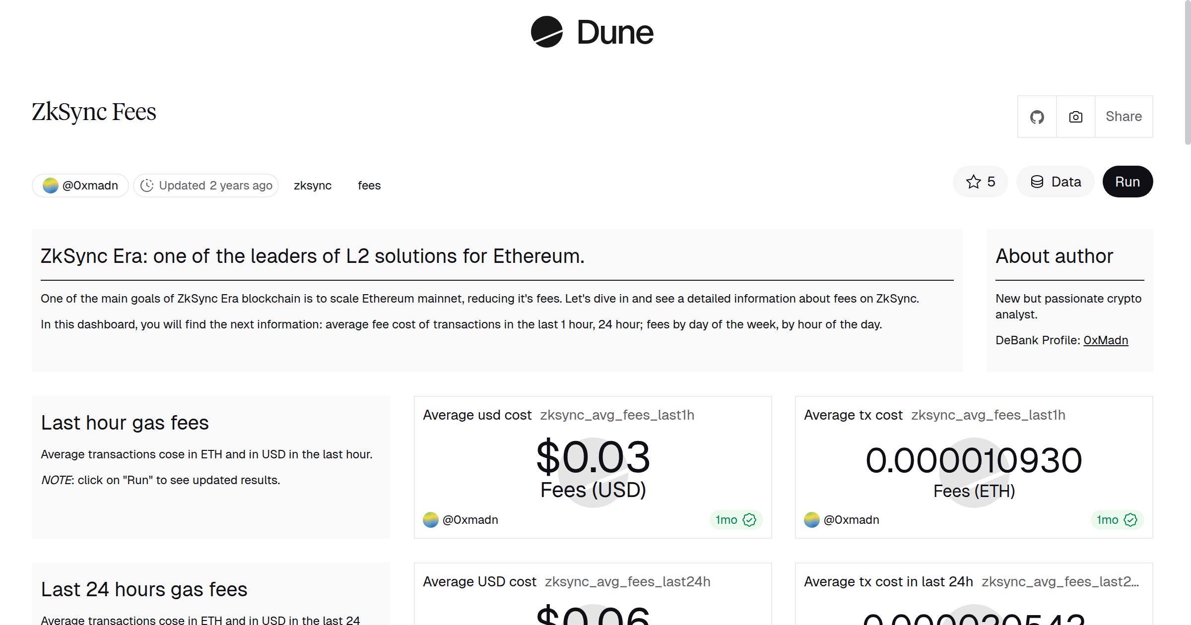 ZkSync Fees | Dune