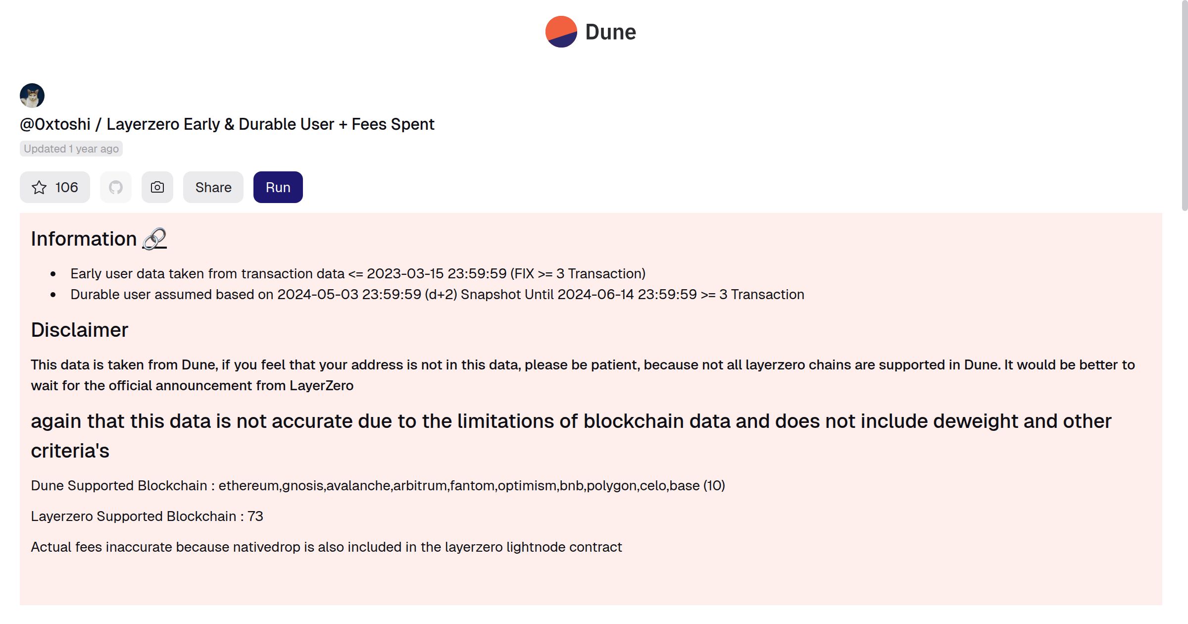 Layerzero Early & Durable User + Fees Spent