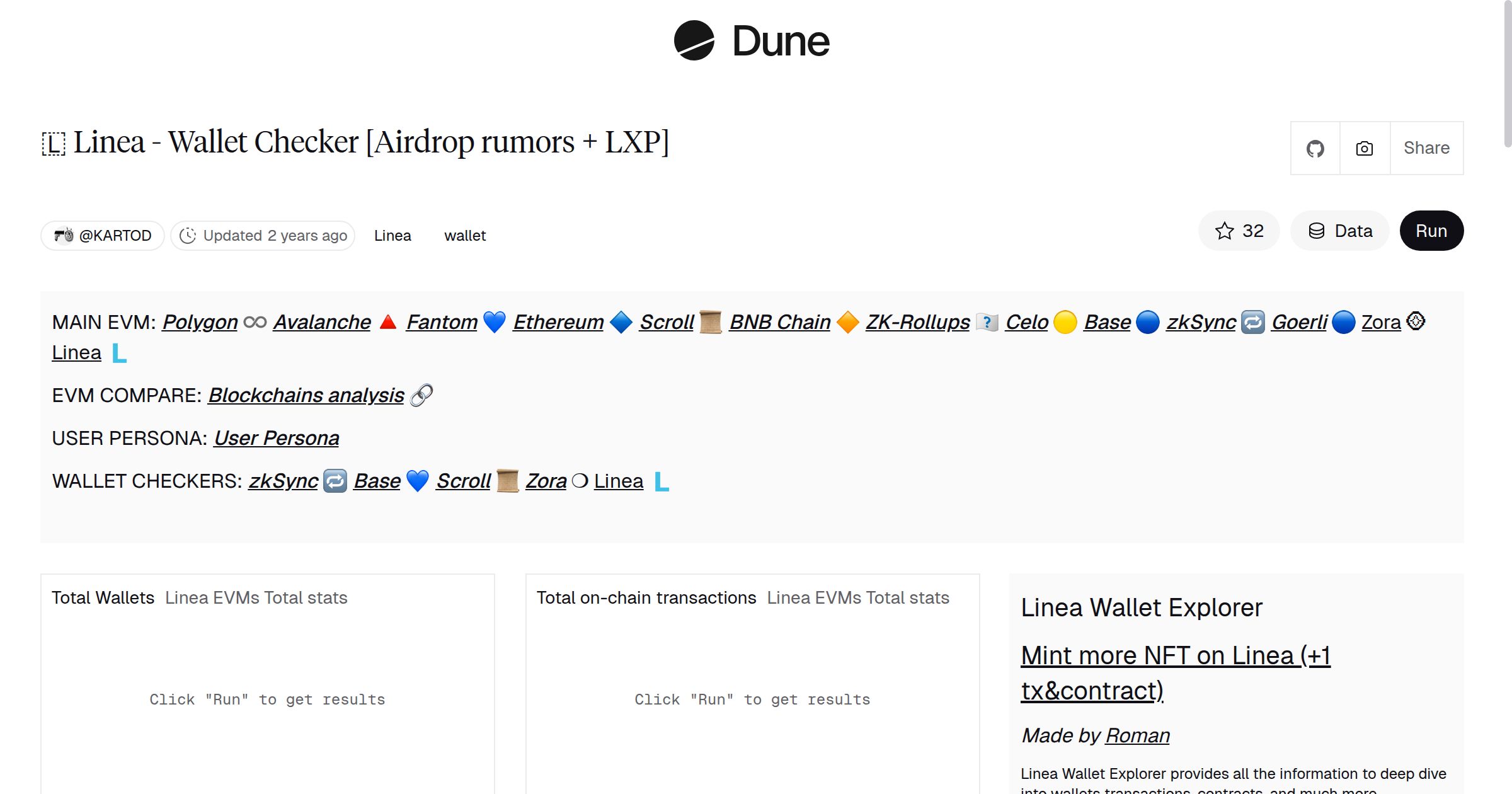🇱 Linea - Wallet Checker [Airdrop rumors + LXP] | Dune