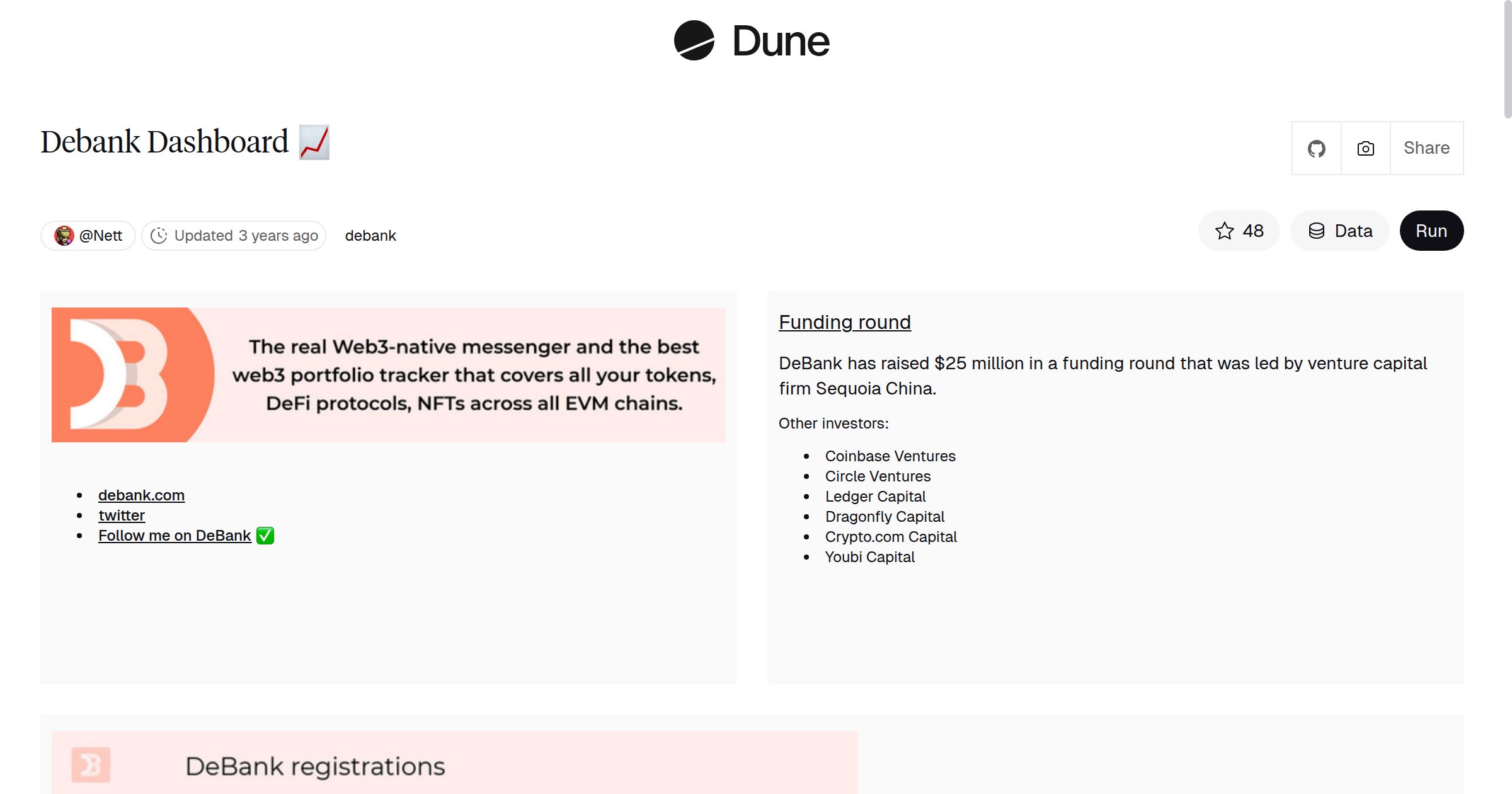 Debank Dashboard 📈 | Dune