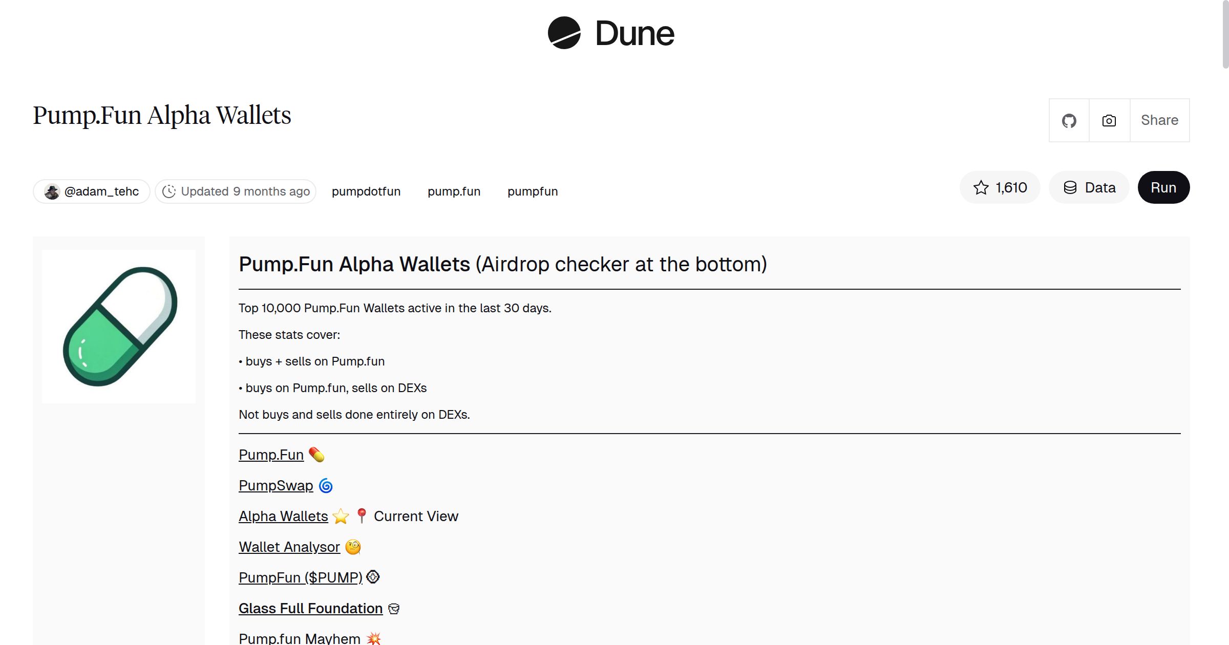 Pump.Fun Alpha Wallets | Dune