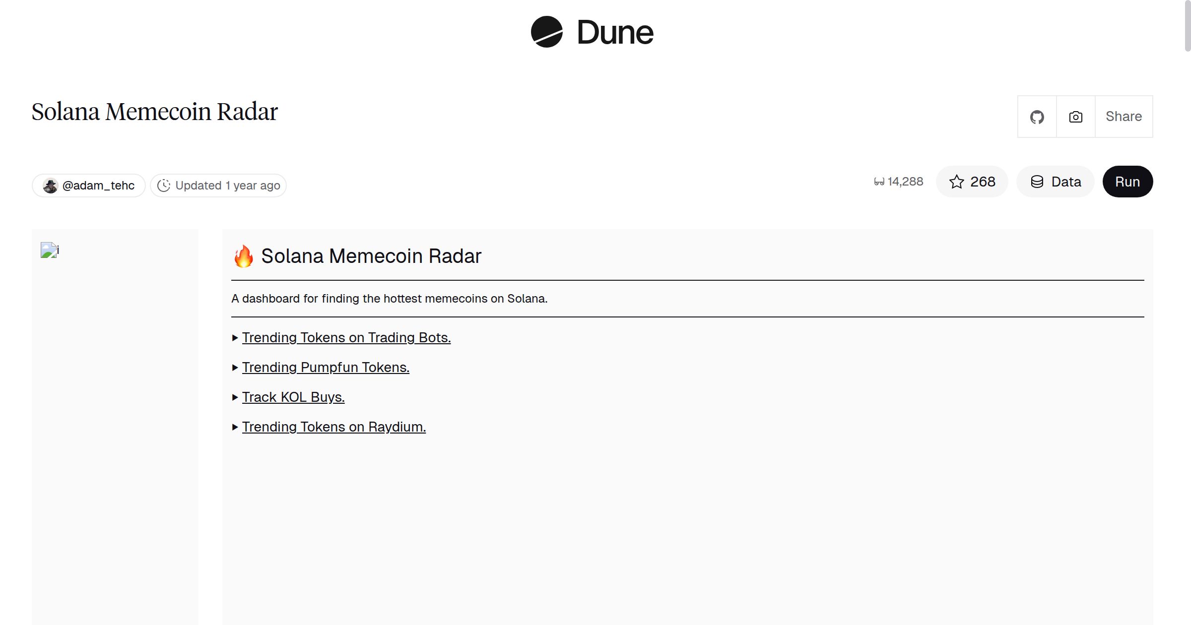 Solana Memecoin Radar | Dune