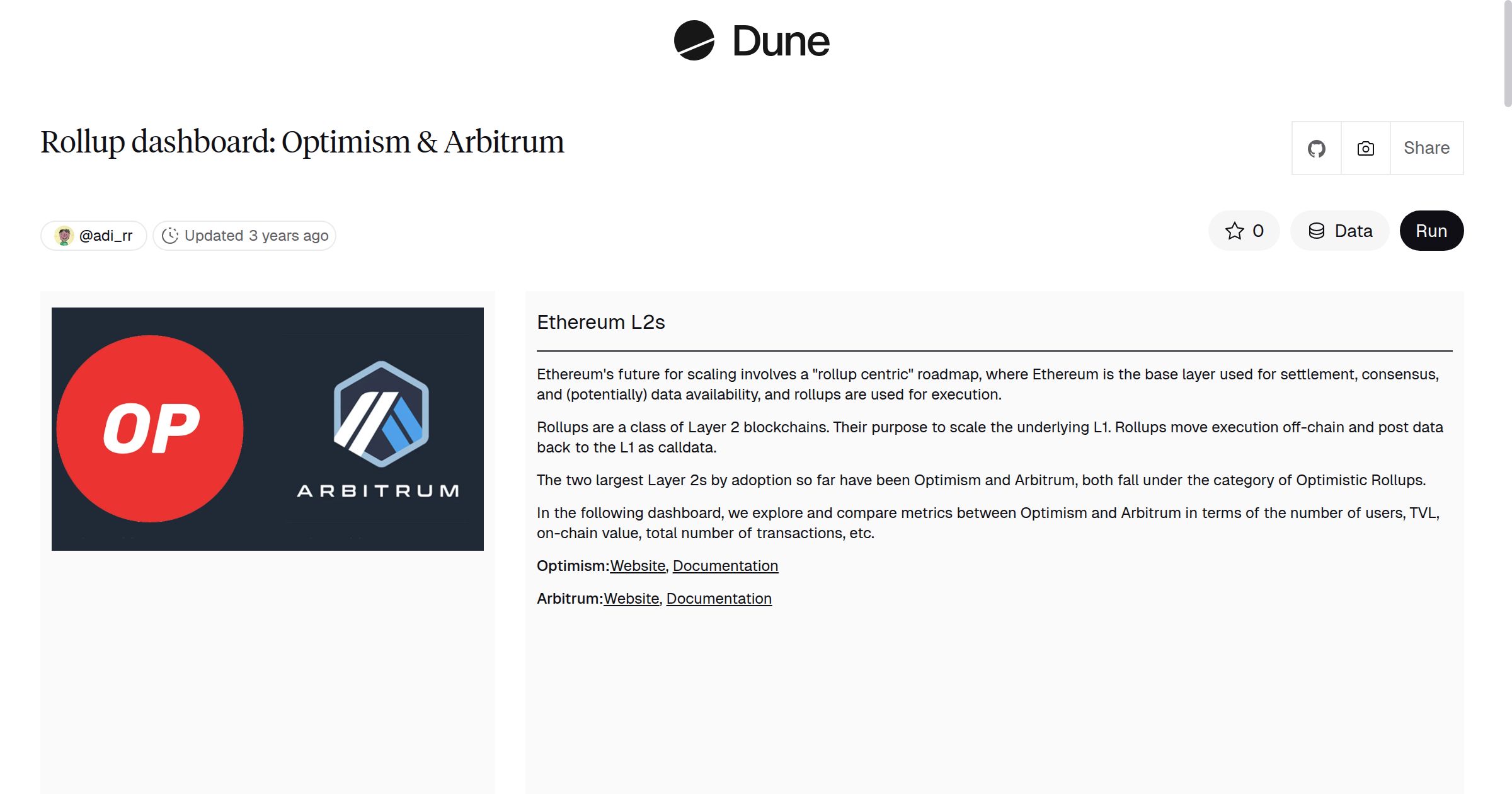 Rollup dashboard: Optimism & Arbitrum | Dune