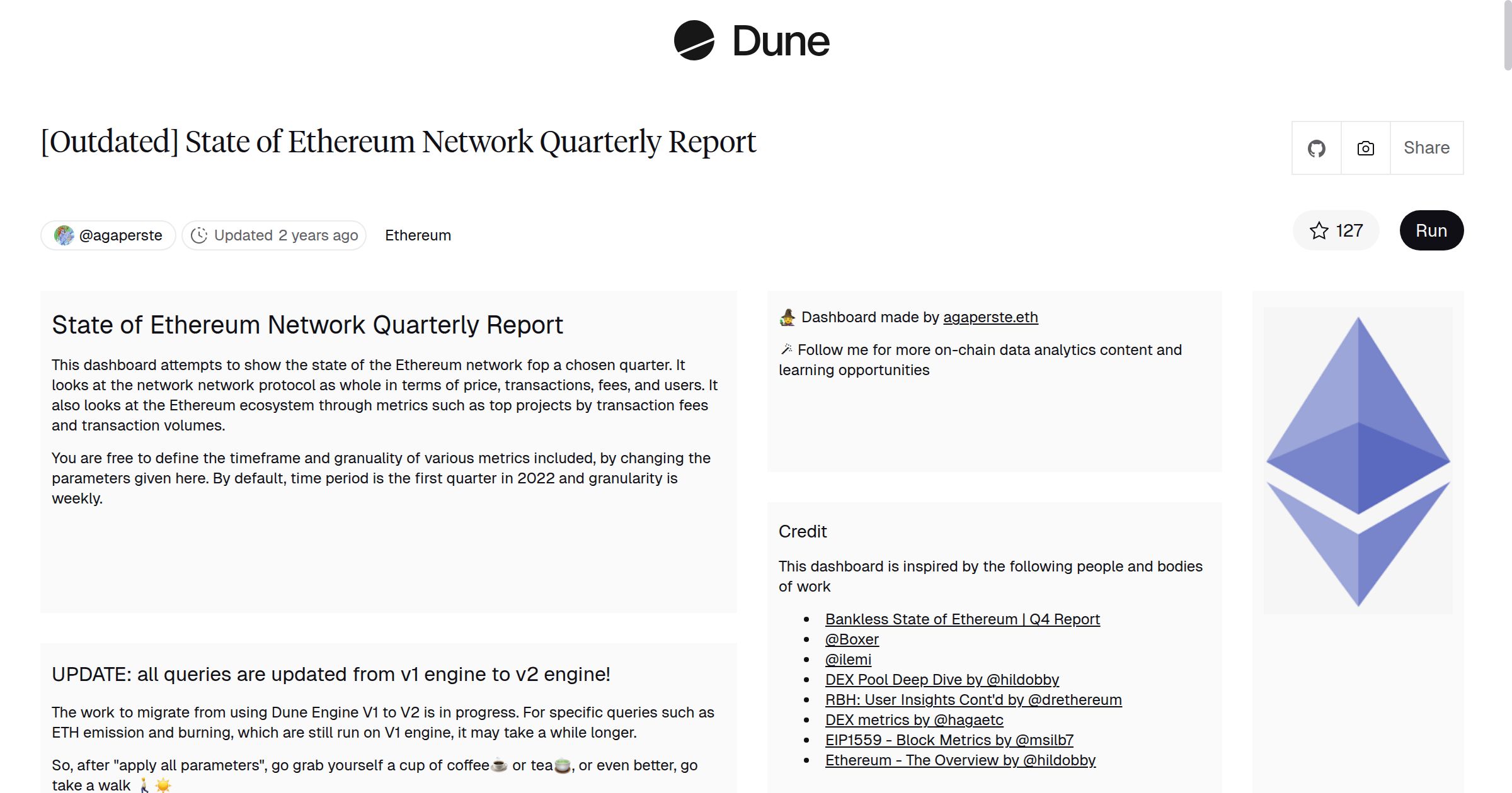 Outdated] State of Ethereum Network Quarterly Report | Dune