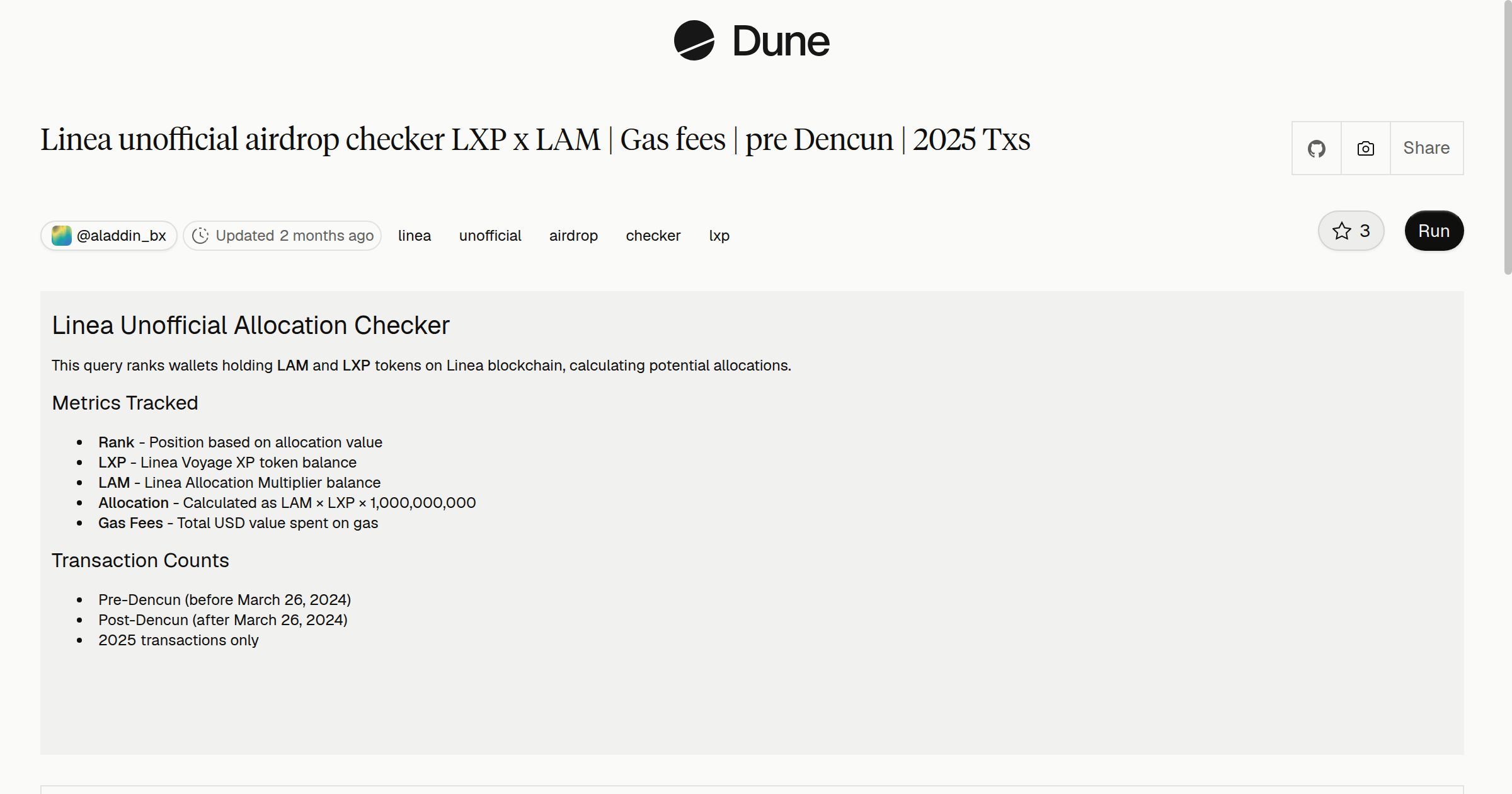 Linea unofficial airdrop checker LXP x LAM | Gas fees | pre Dencun ...