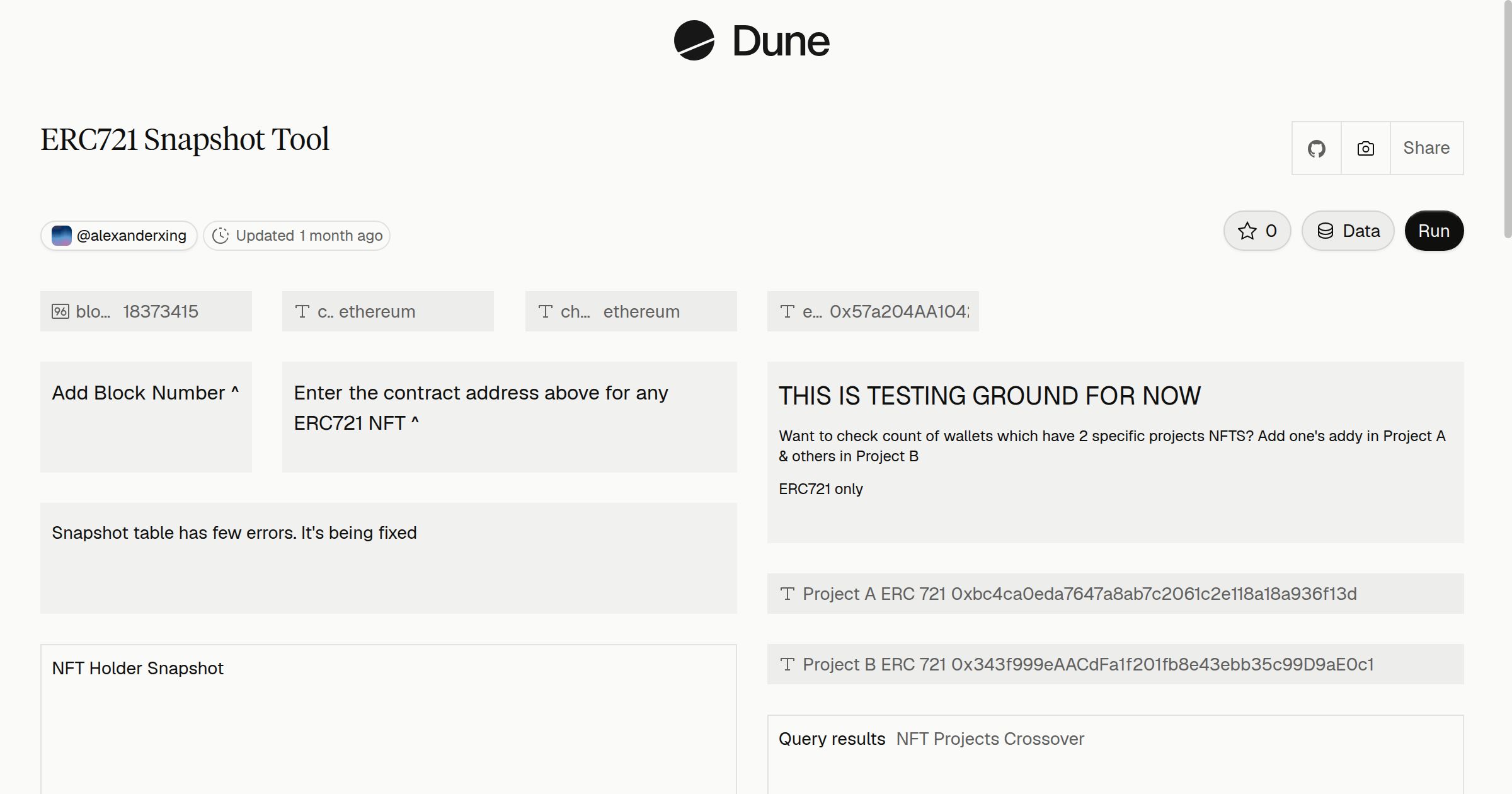 ERC721 Snapshot Tool | Dune