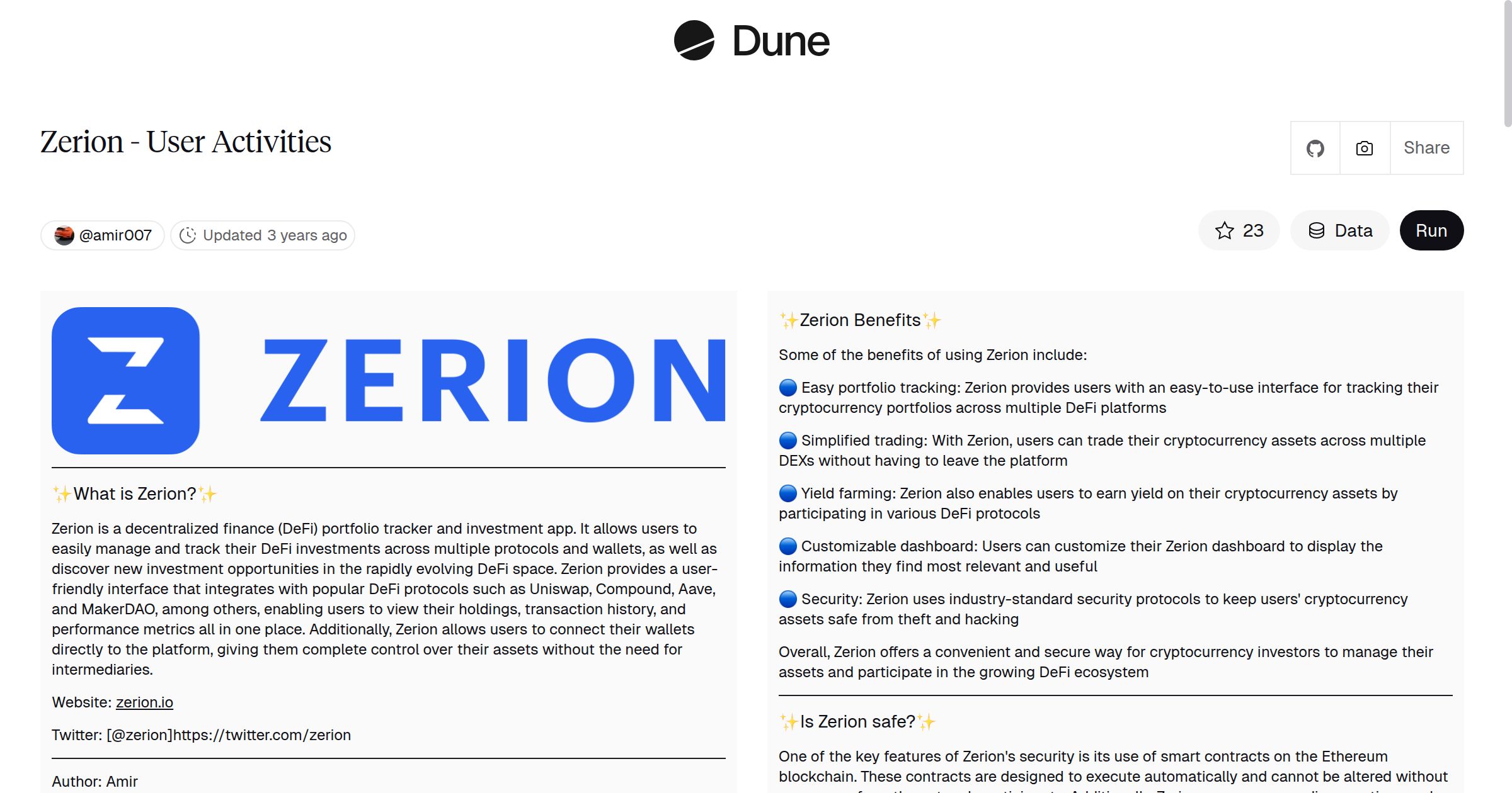 Zerion - User Activities | Dune