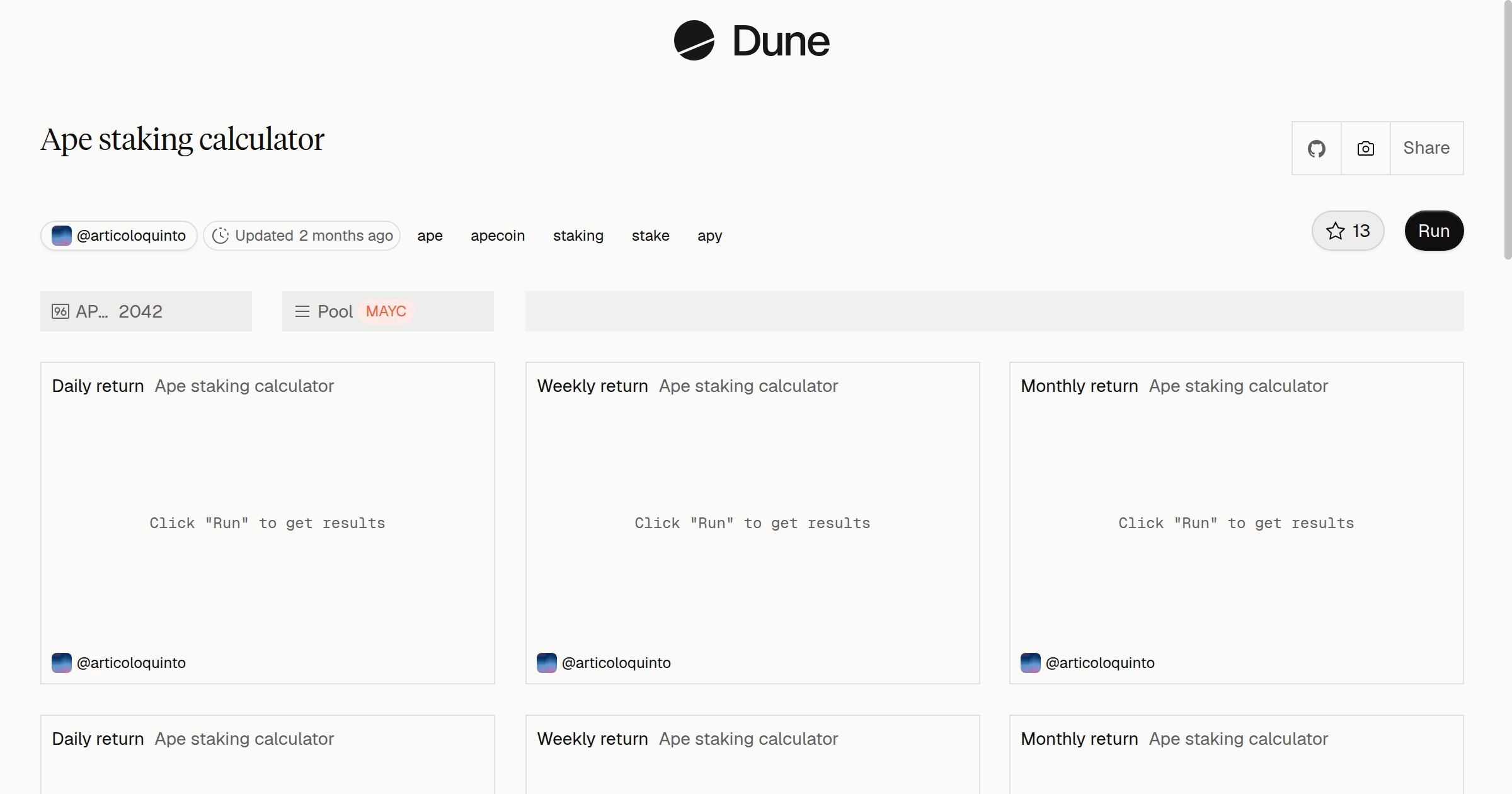 Ape staking calculator | Dune
