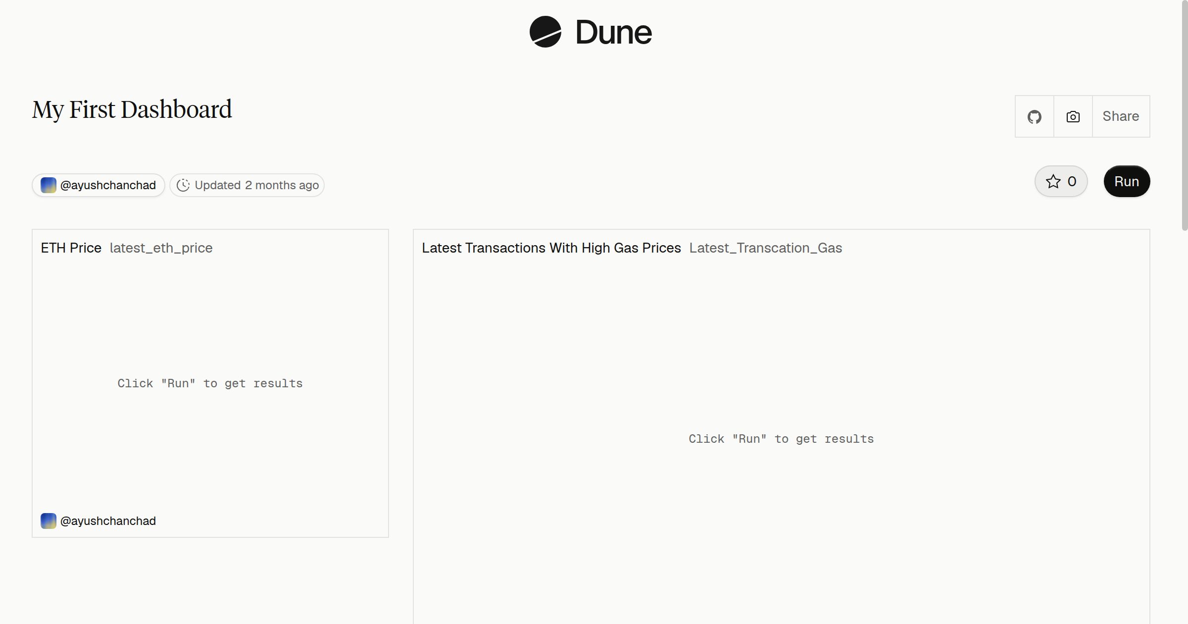 My First Dashboard | Dune