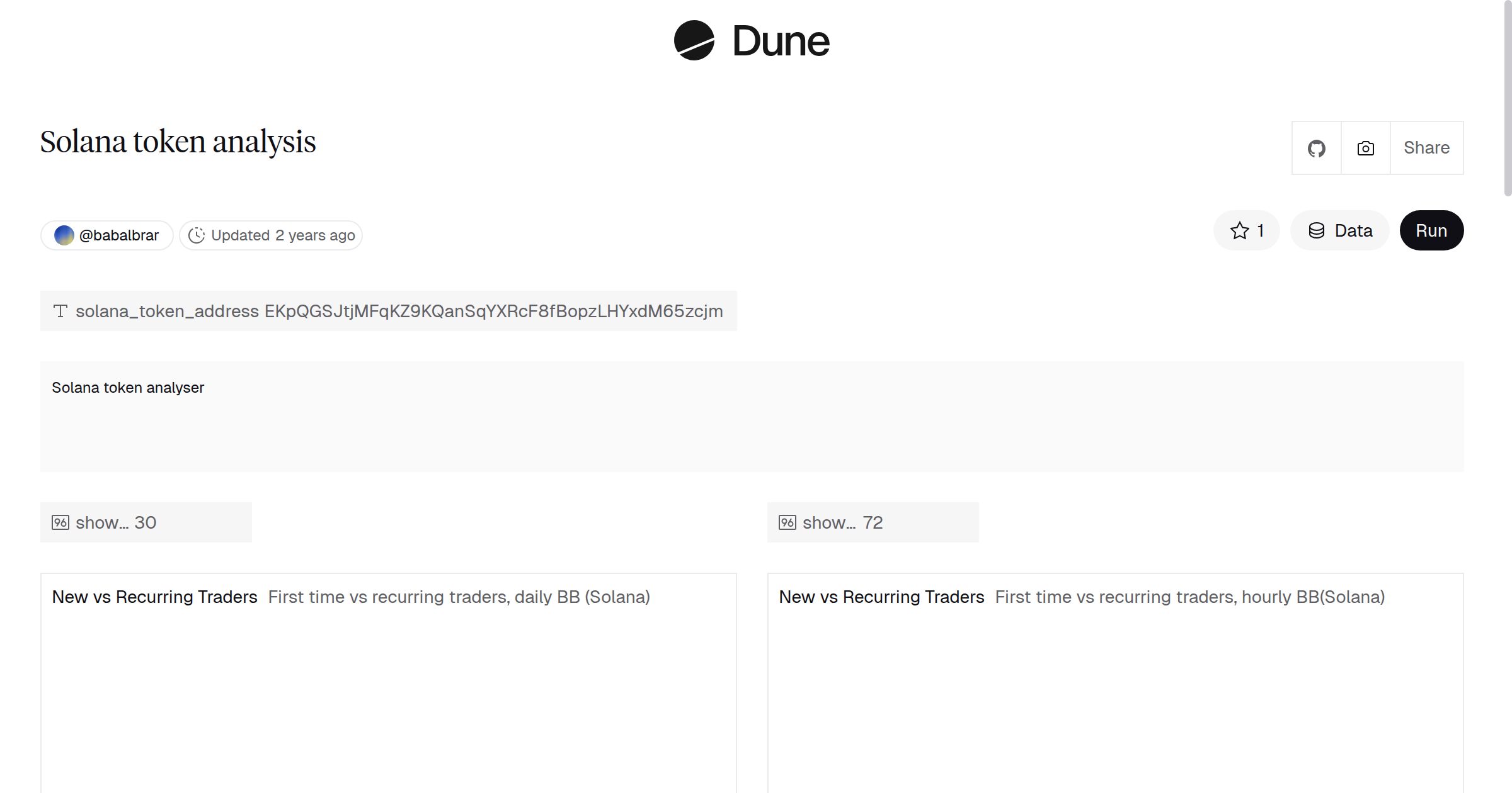 Solana token analysis | Dune