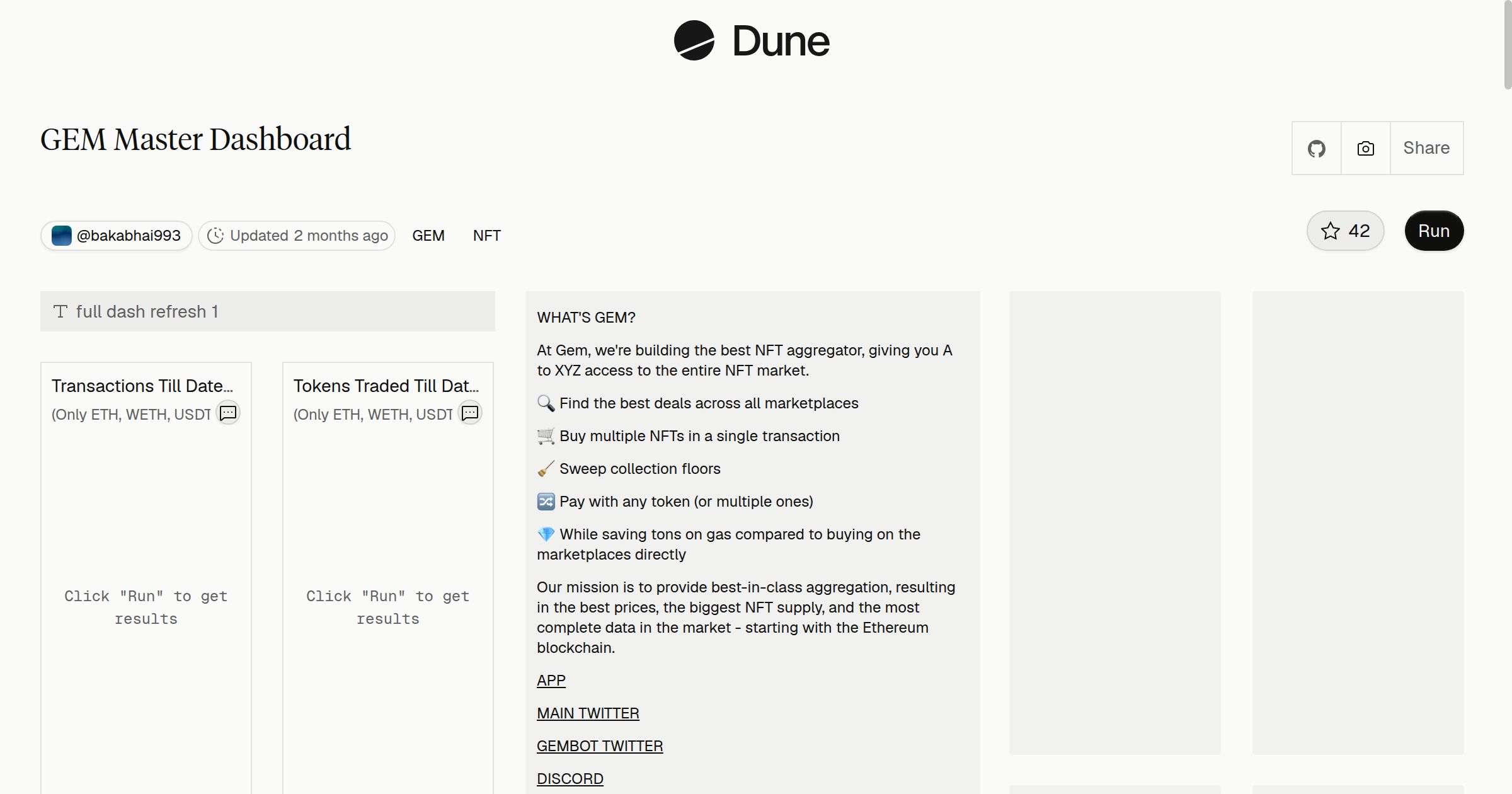 GEM Master Dashboard | Dune