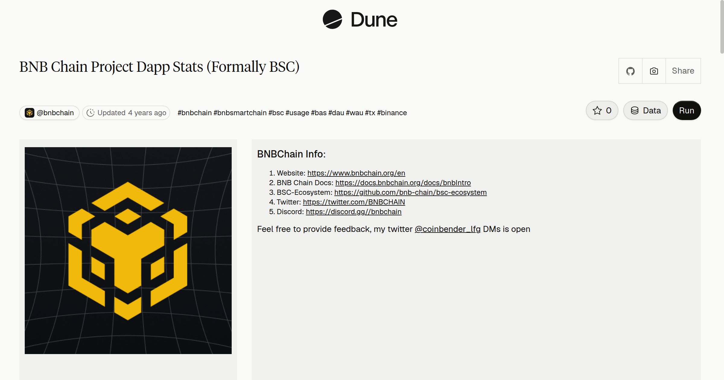 BNB Chain Project Dapp Stats (Formally BSC) | Dune