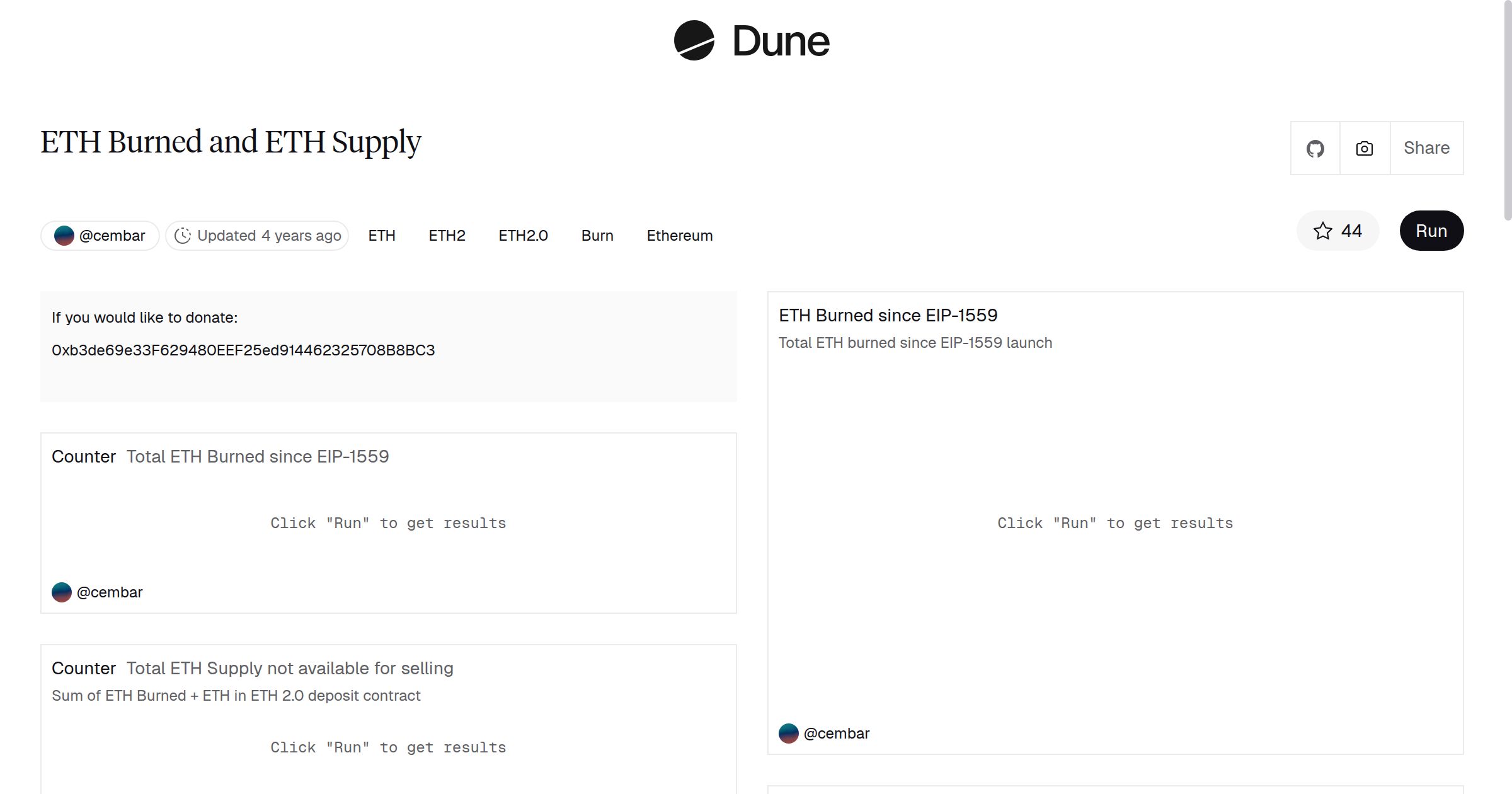 ETH Burned and ETH Supply | Dune