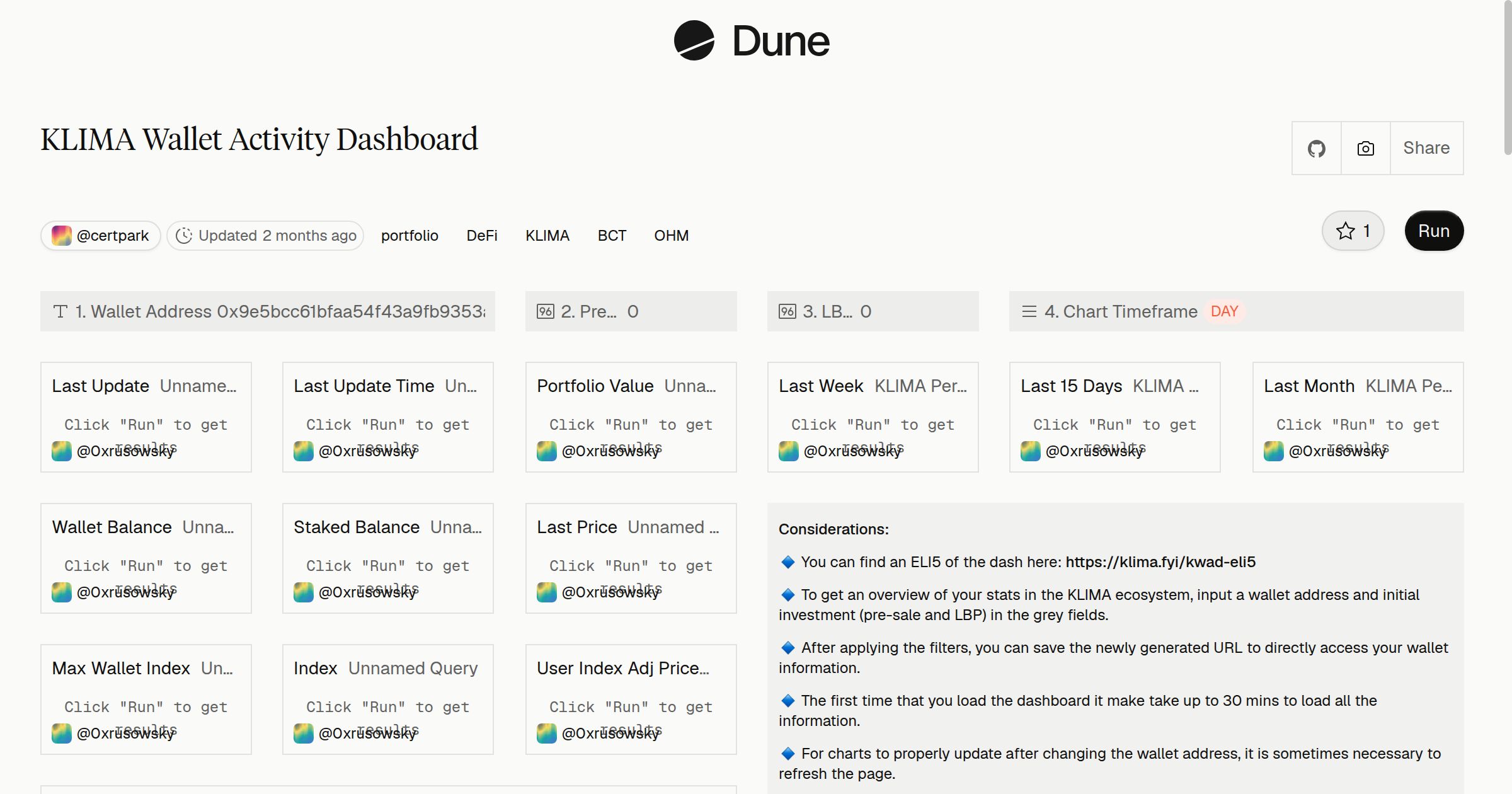 KLIMA Wallet Activity Dashboard | Dune