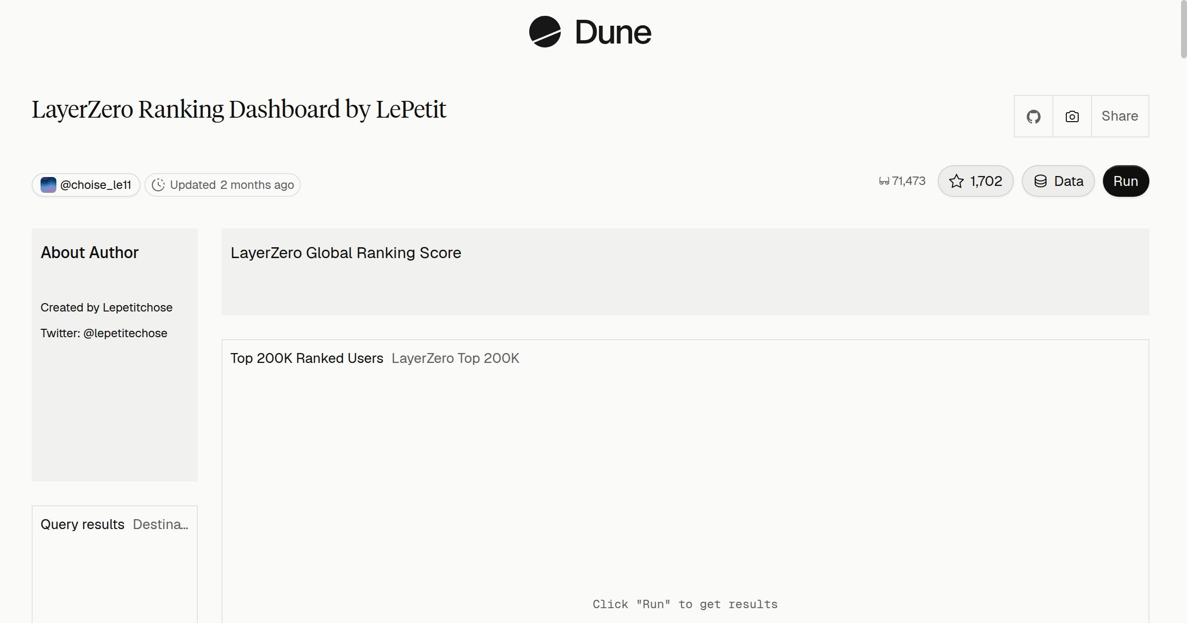 LayerZero Ranking Dashboard by LePetit | Dune