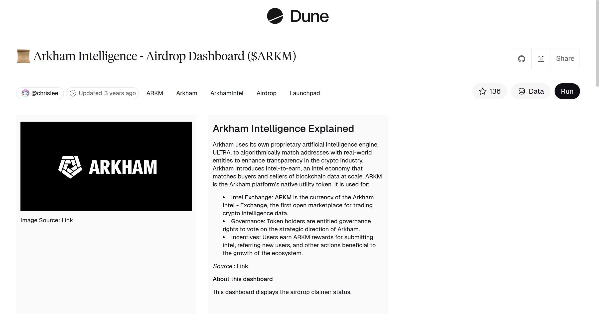 📜 Arkham Intelligence - Airdrop Dashboard ($ARKM) | Dune