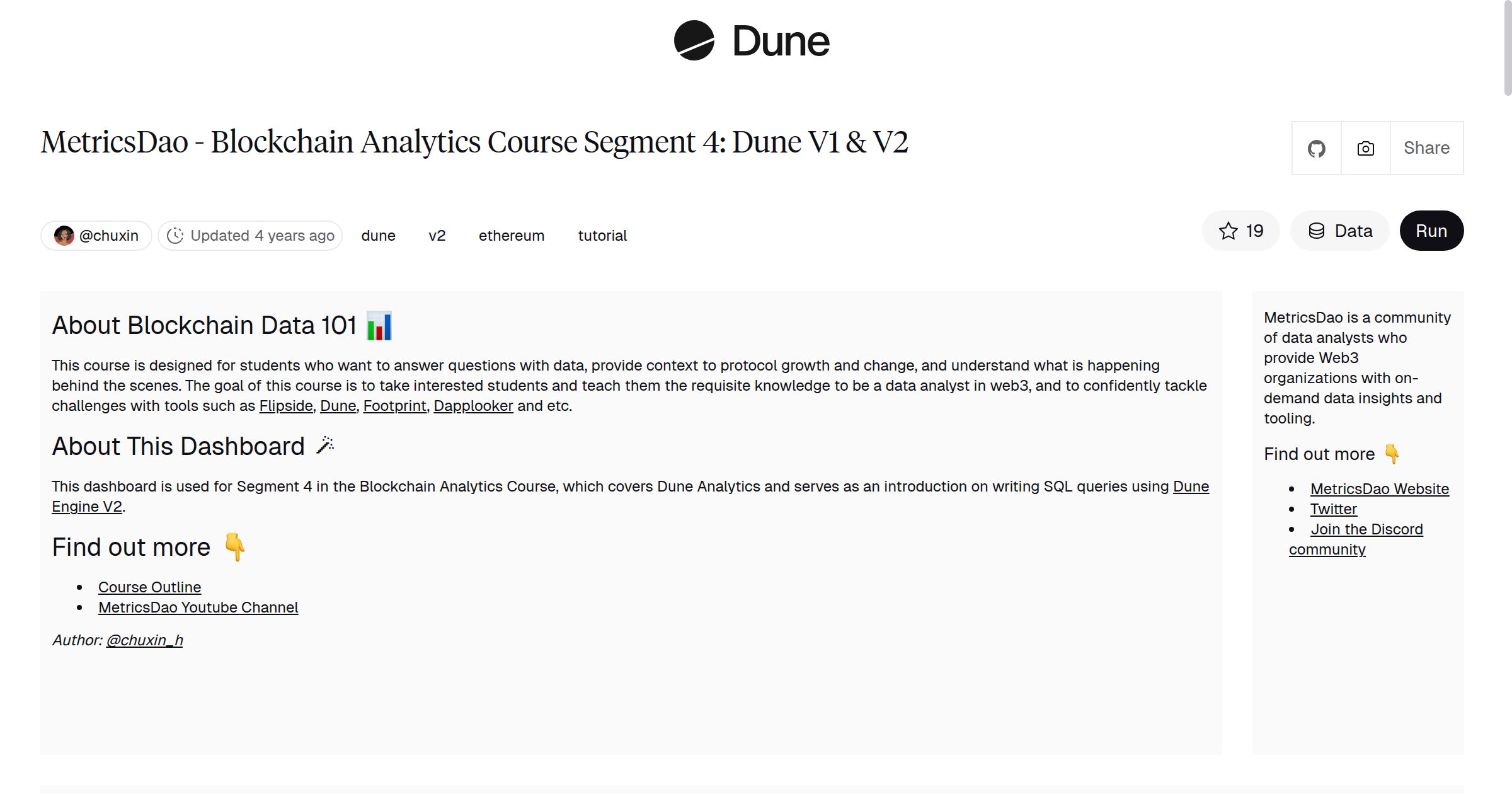 MetricsDao - Blockchain Analytics Course Segment 4: Dune V1 & V2 | Dune