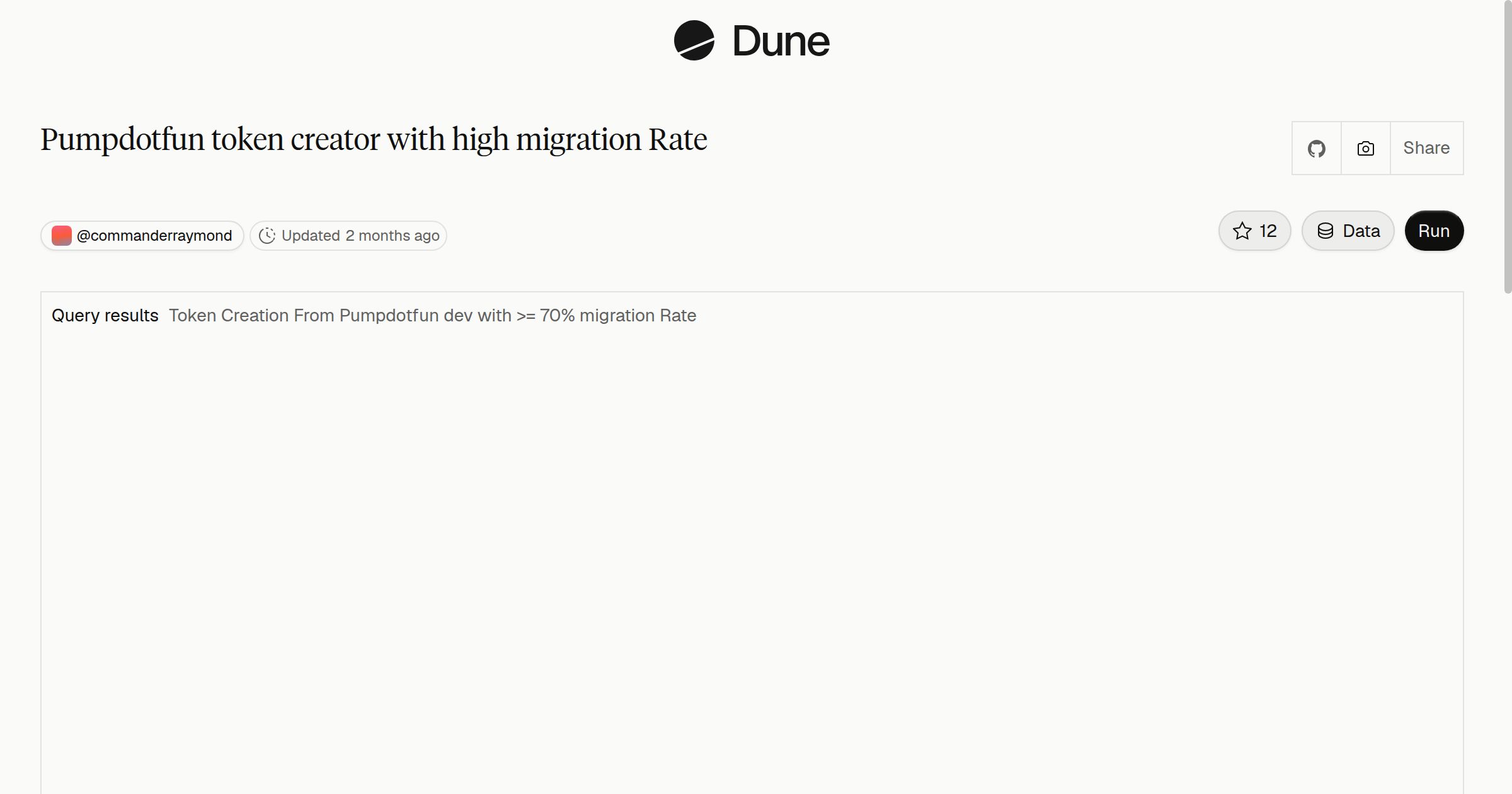 Pumpdotfun token creator with high migration Rate | Dune