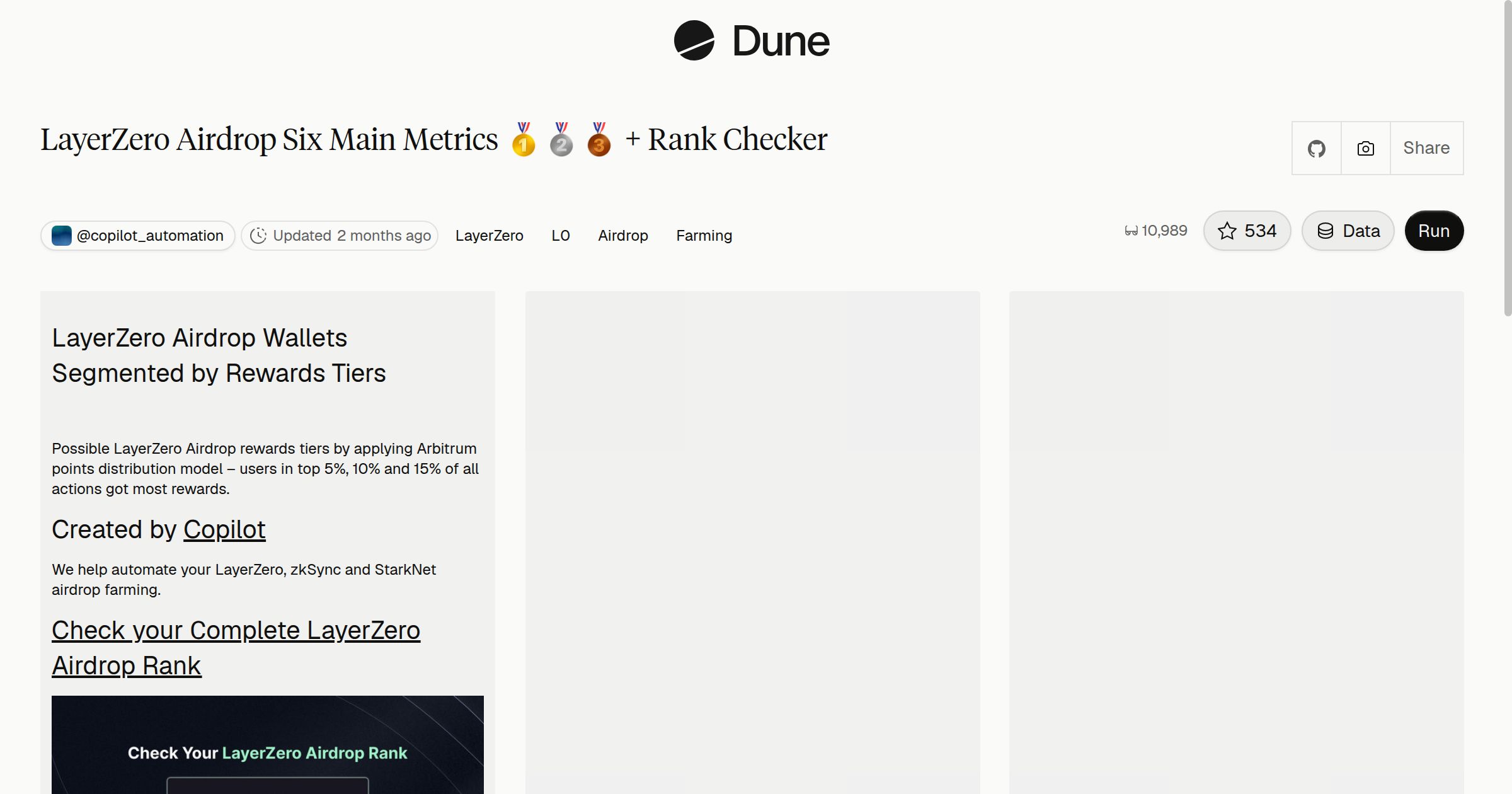 LayerZero Airdrop Six Main Metrics 🥇🥈🥉 + Rank Checker | Dune