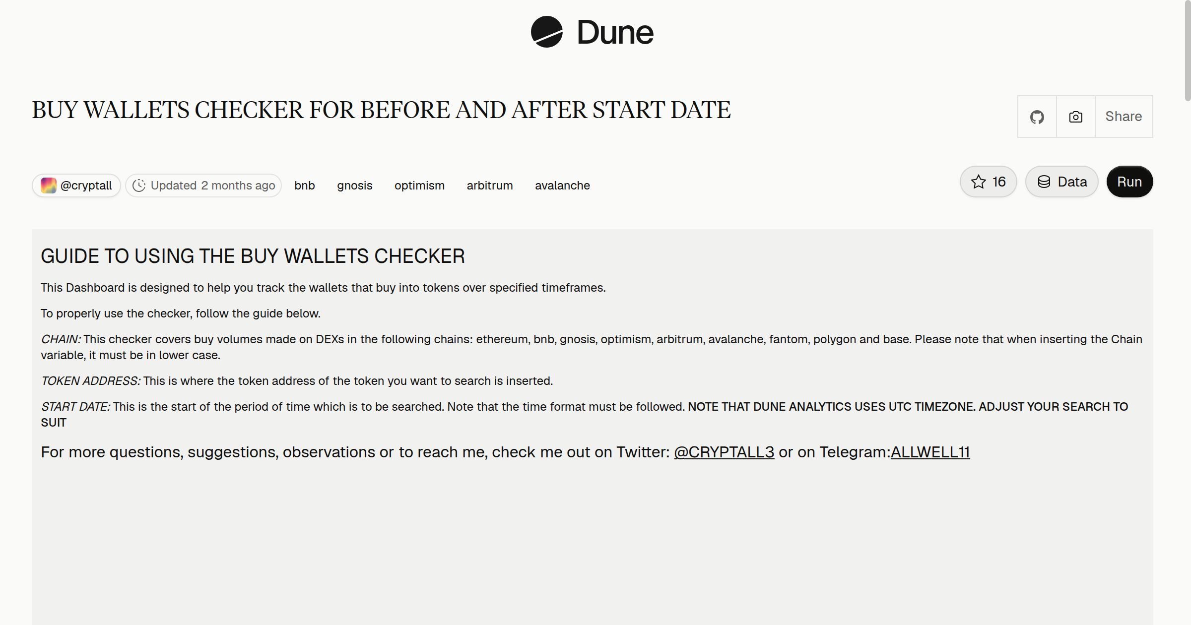 BUY WALLETS CHECKER FOR BEFORE AND AFTER START DATE | Dune