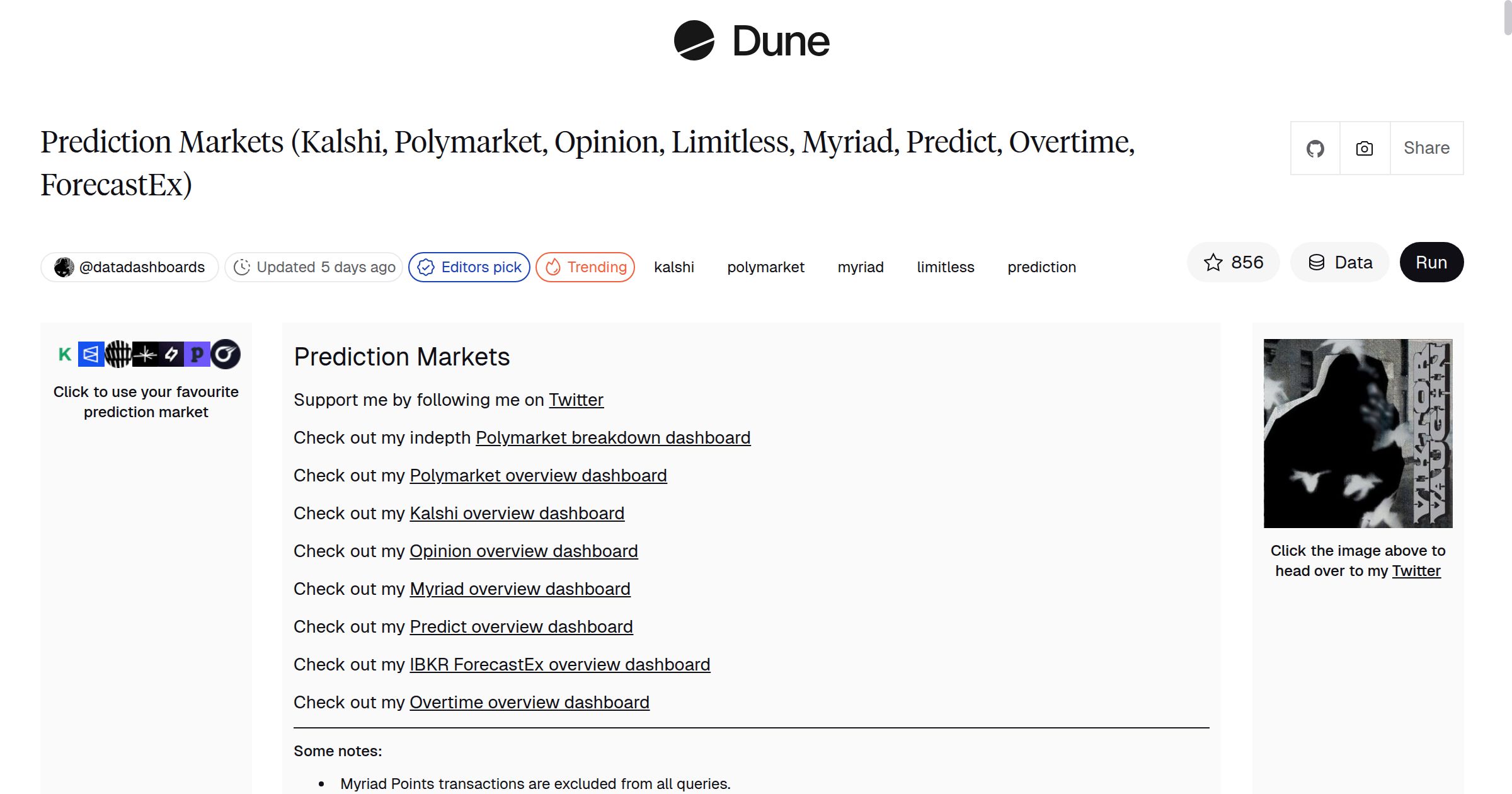 Prediction Markets (Kalshi, Polymarket, Opinion, Limitless, Myriad, Predict  etc...) | Dune