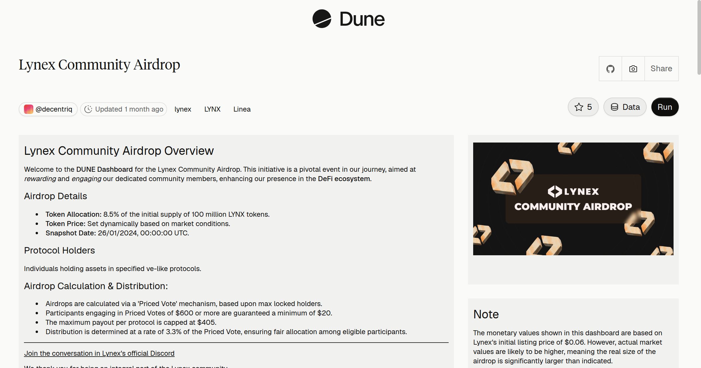 Lynex Community Airdrop | Dune