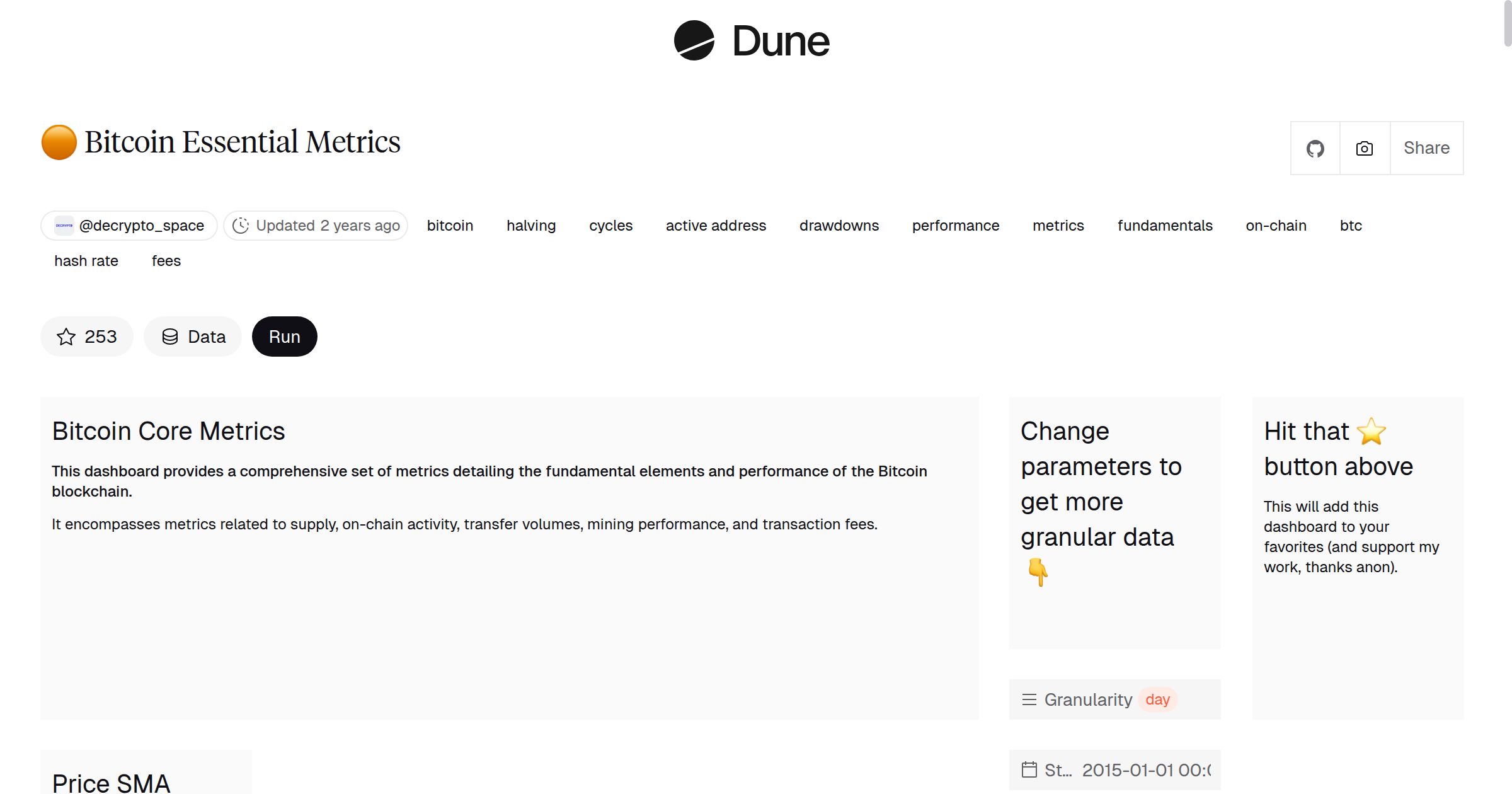 🟠 Bitcoin Essential Metrics | Dune