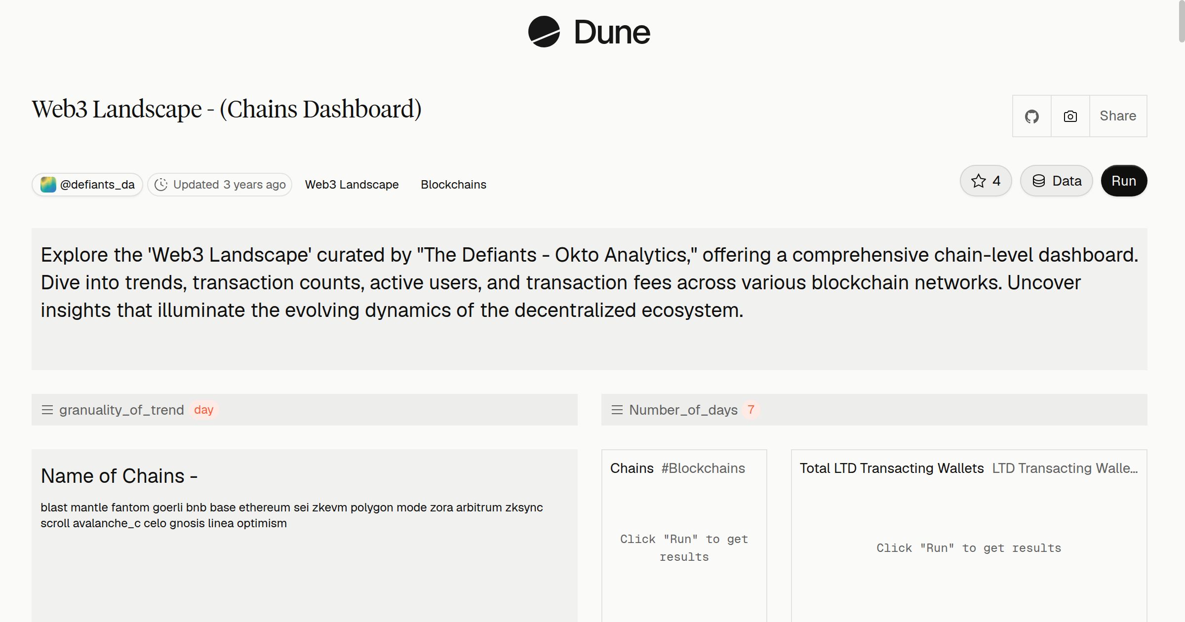 Web3 Landscape - (Chains Dashboard)