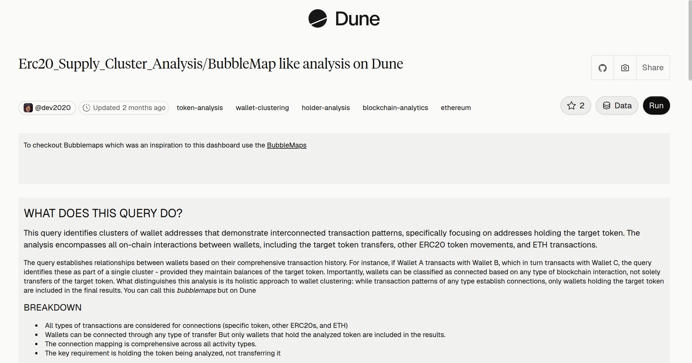 Erc20_Supply_Cluster_Analysis/BubbleMap like analysis on Dune | Dune