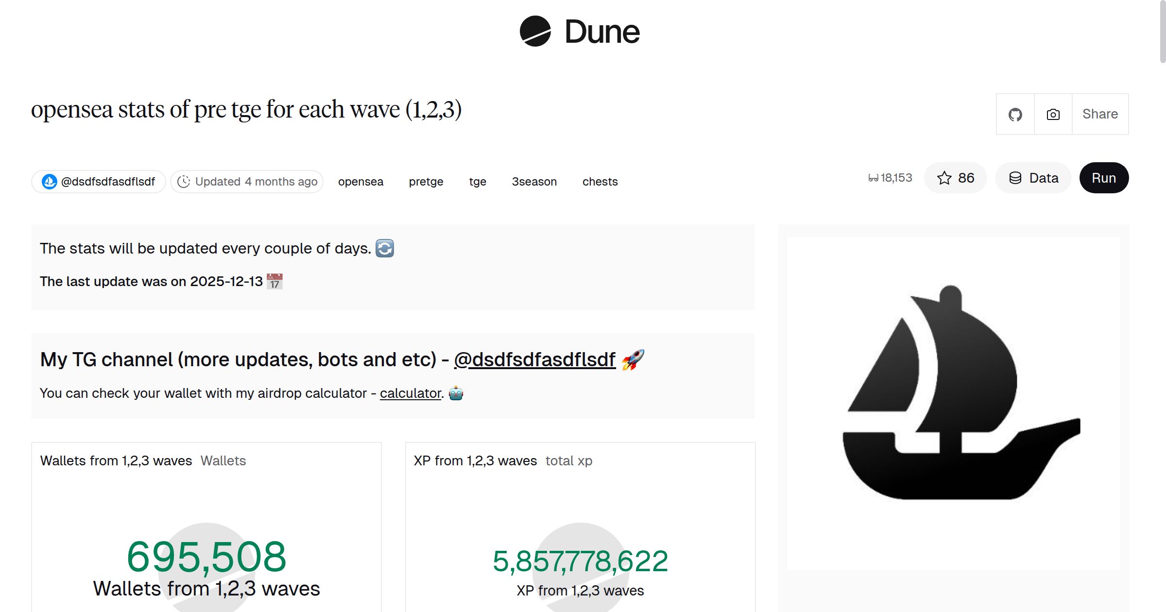 opensea stats of pre tge for each wave (1,2,3) | Dune