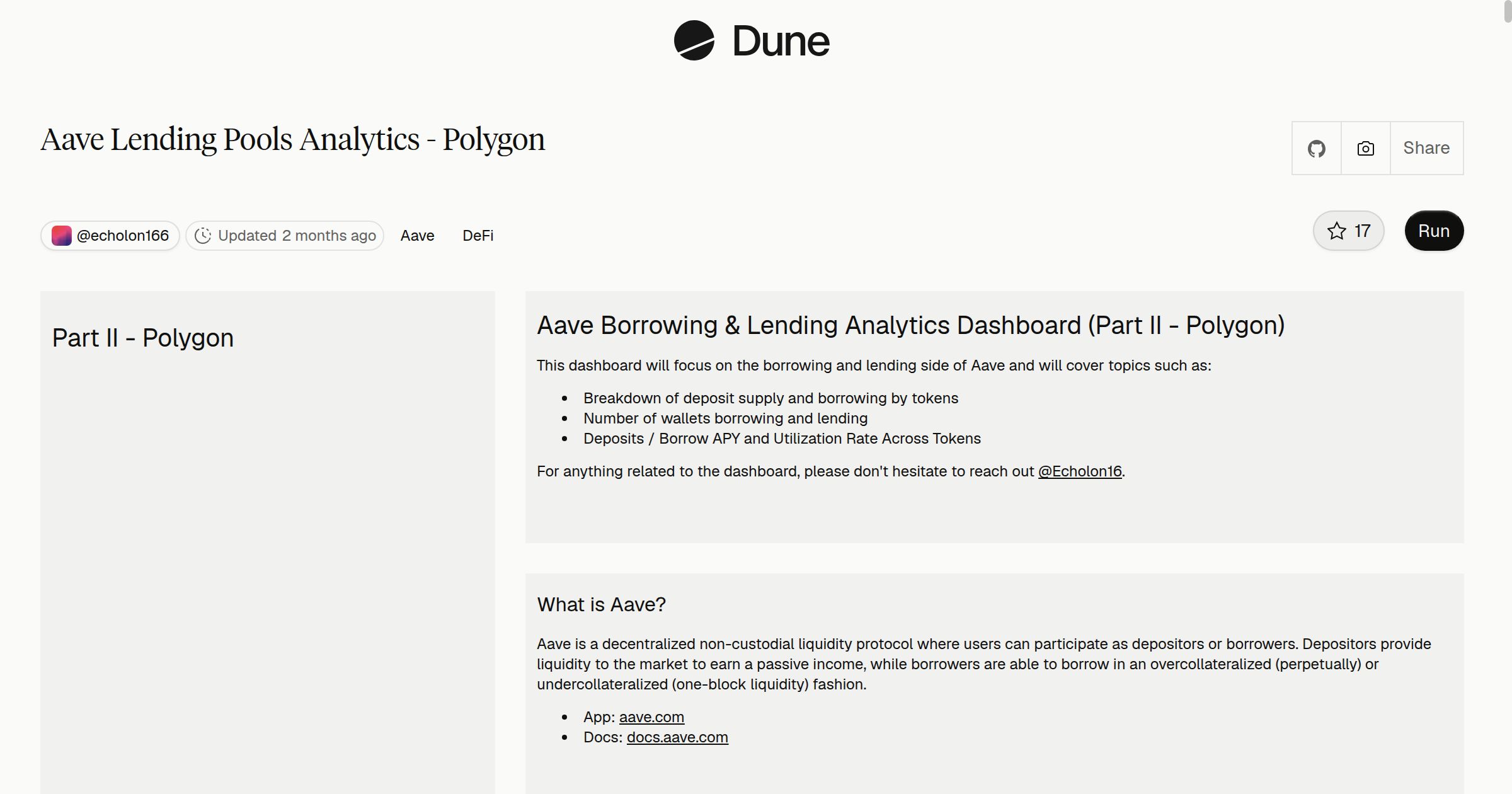 Aave Lending Pools Analytics - Polygon | Dune