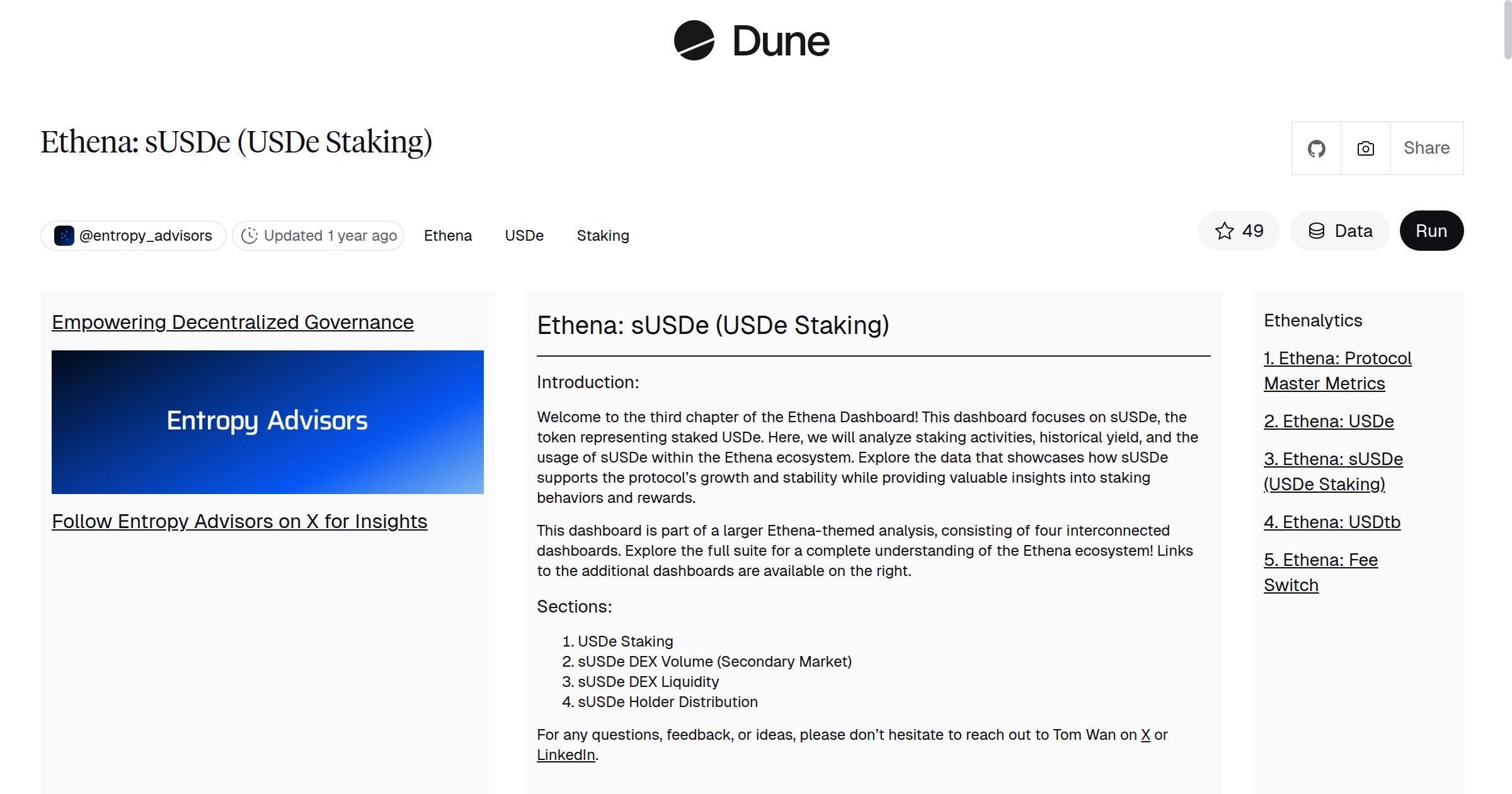 Ethena: sUSDe (USDe Staking) | Dune