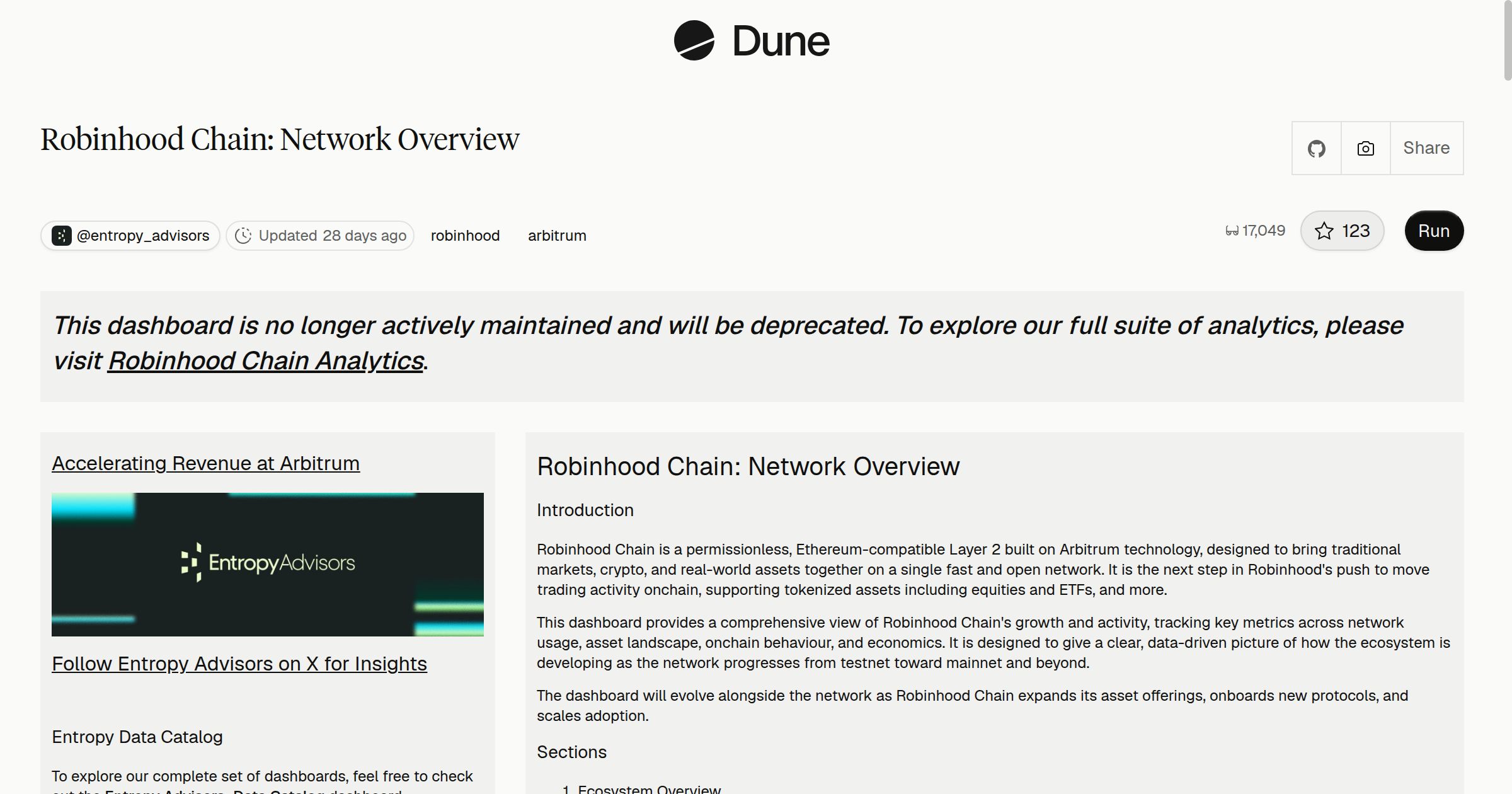 Robinhood Chain: Network Overview | Dune