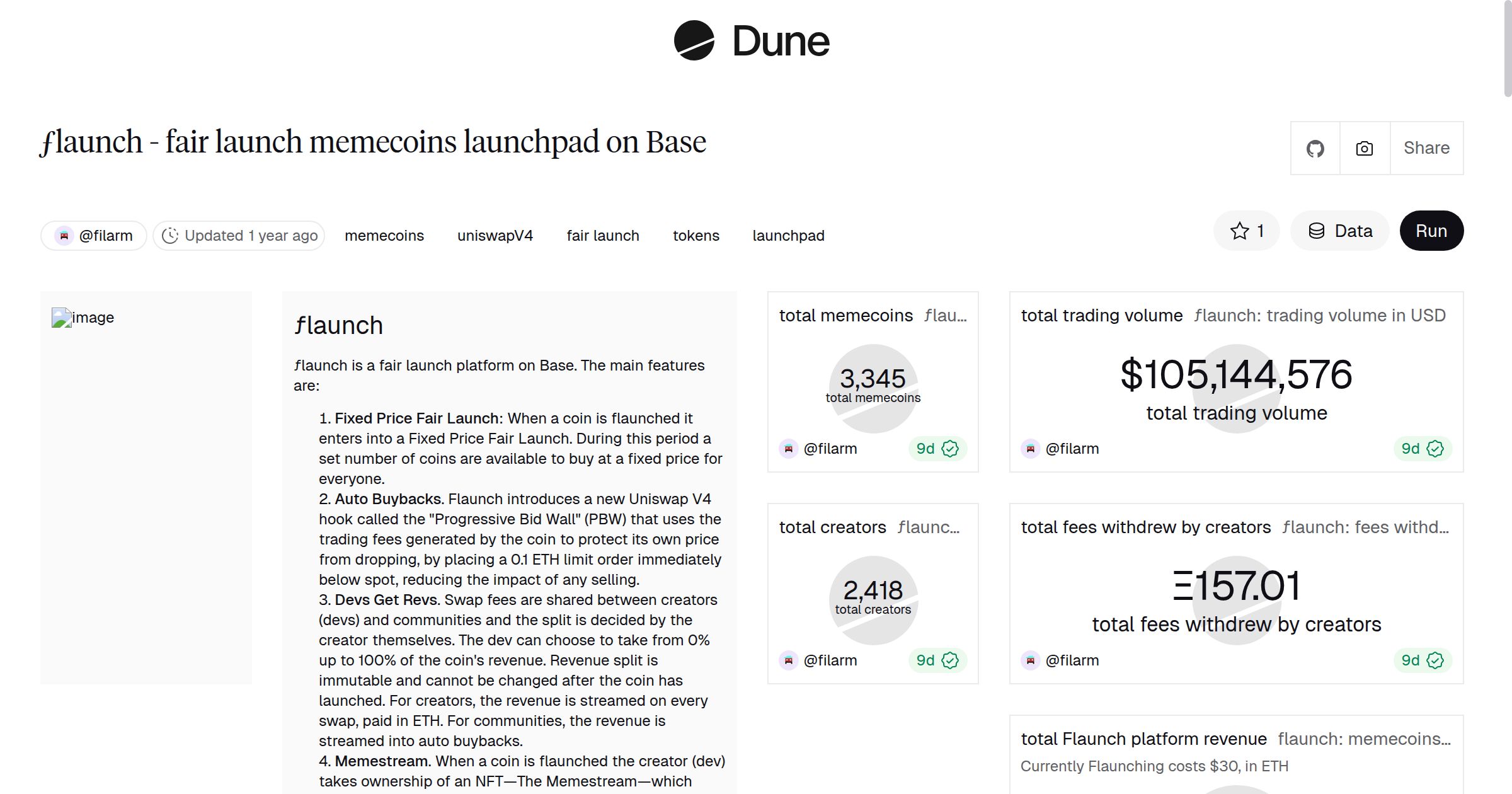 ƒlaunch - fair launch memecoins launchpad on Base | Dune