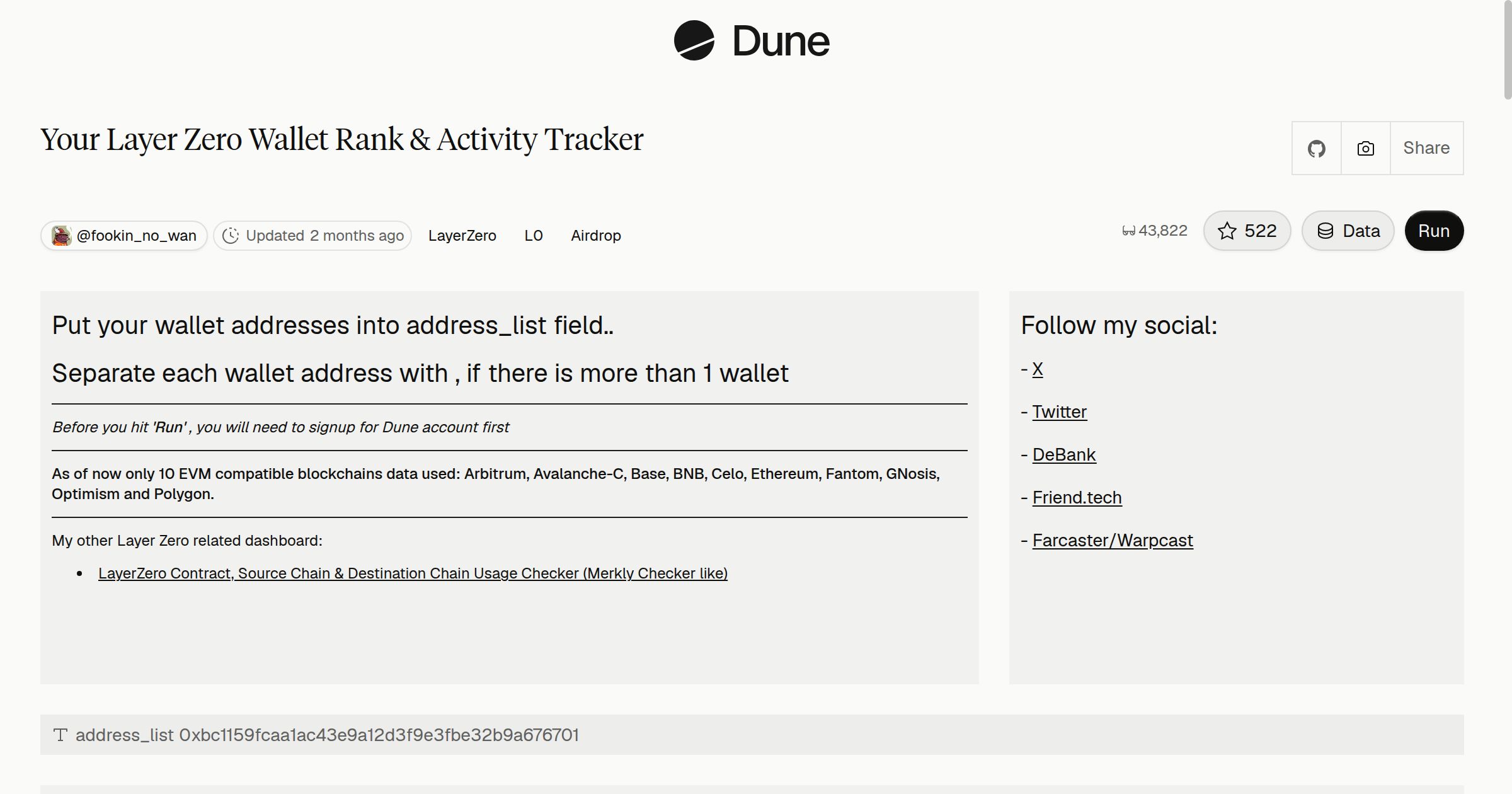 Your Layer Zero Wallet Rank & Activity Tracker | Dune