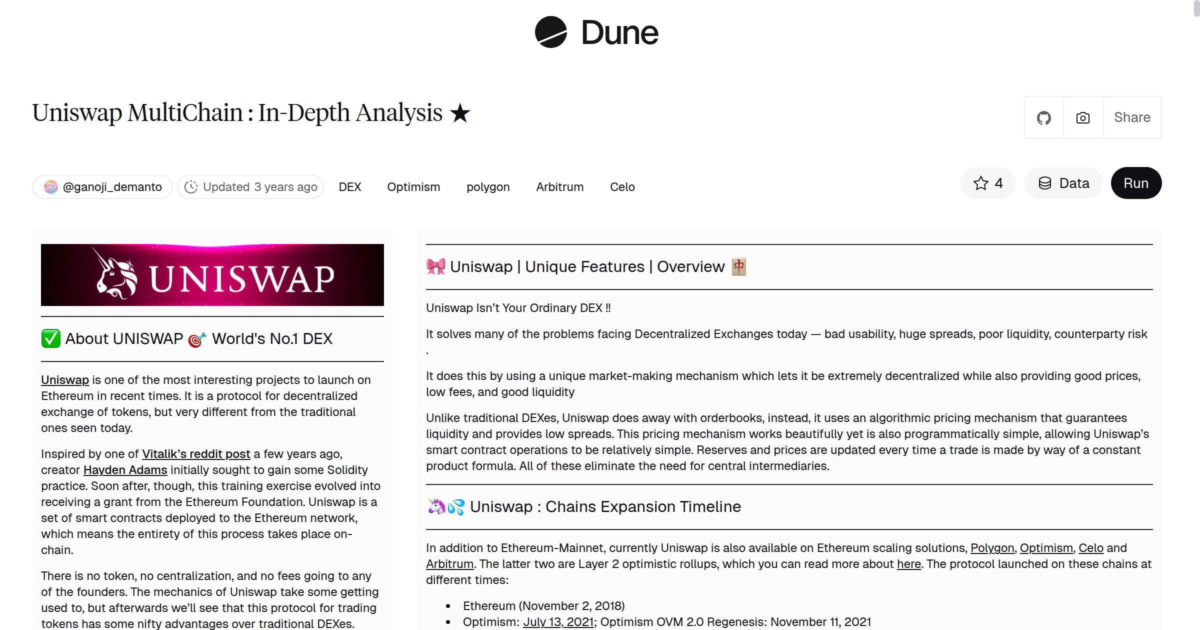 Uniswap MultiChain : In-Depth Analysis ☆ | Dune