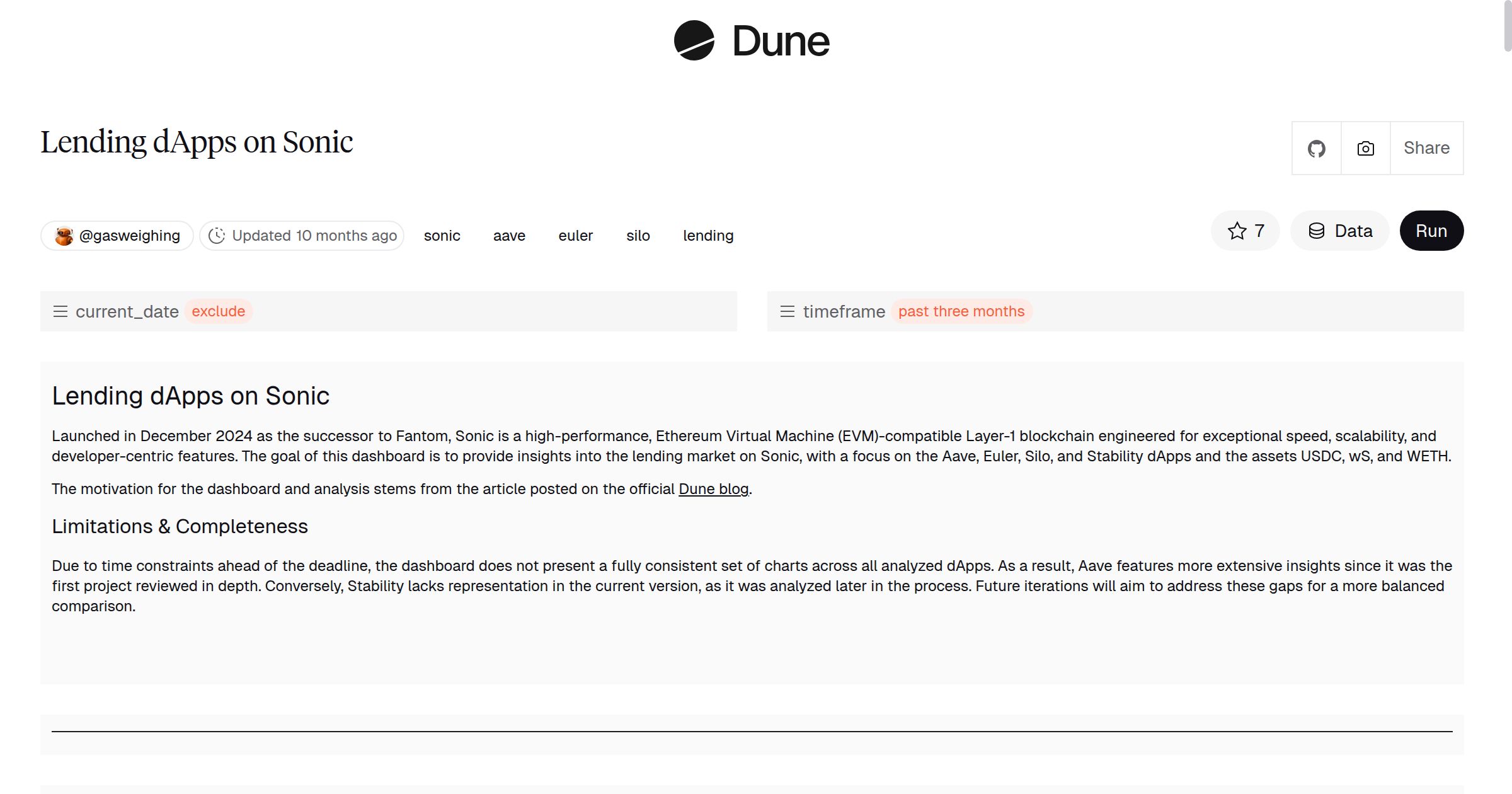 Lending dApps on Sonic | Dune