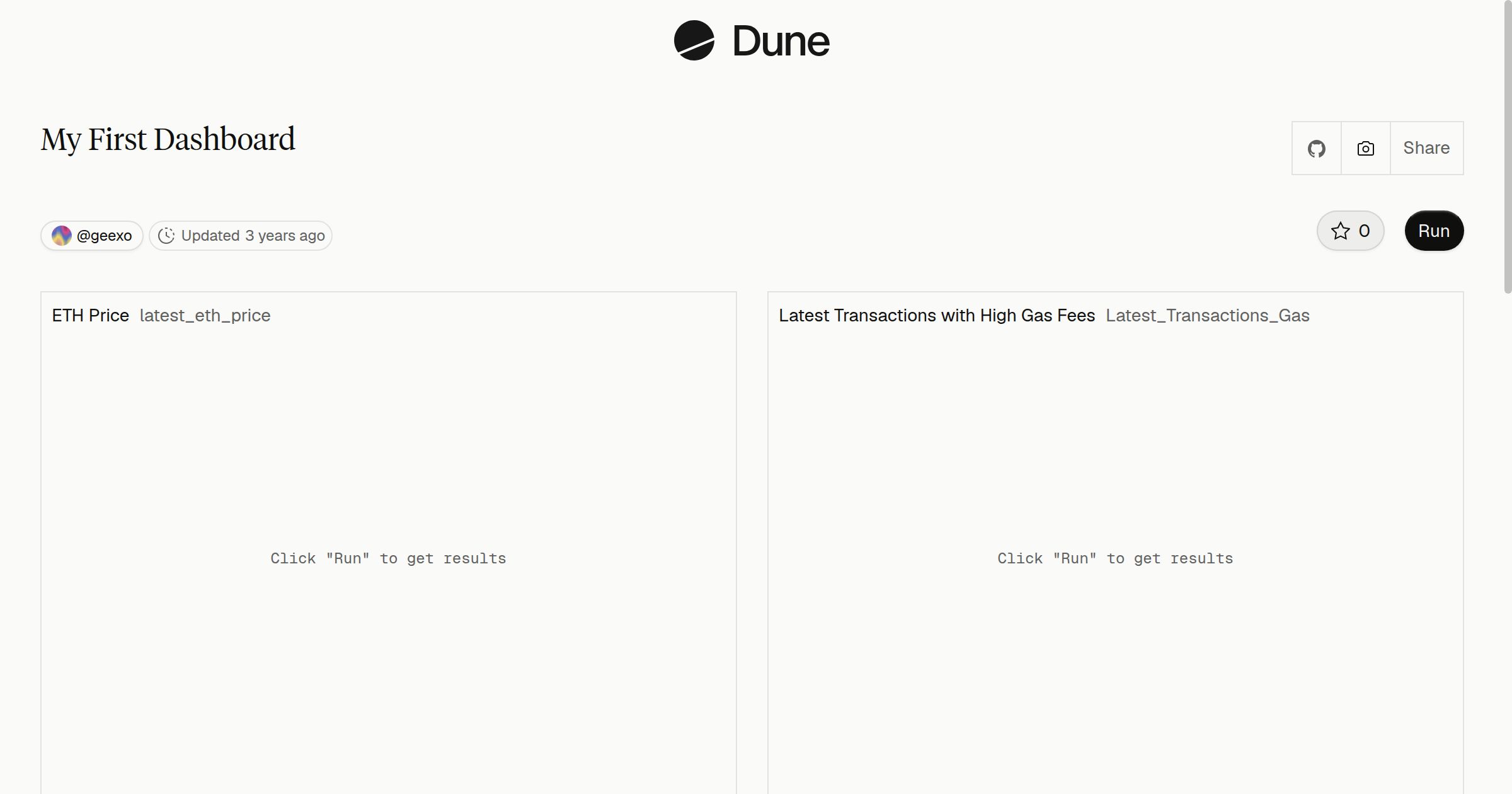 My First Dashboard | Dune