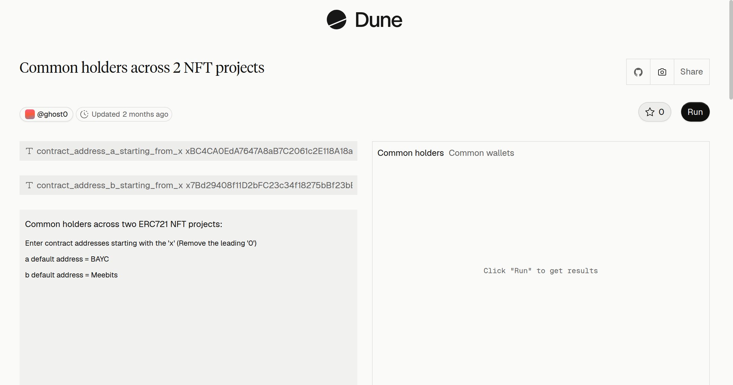 Common holders across 2 NFT projects | Dune