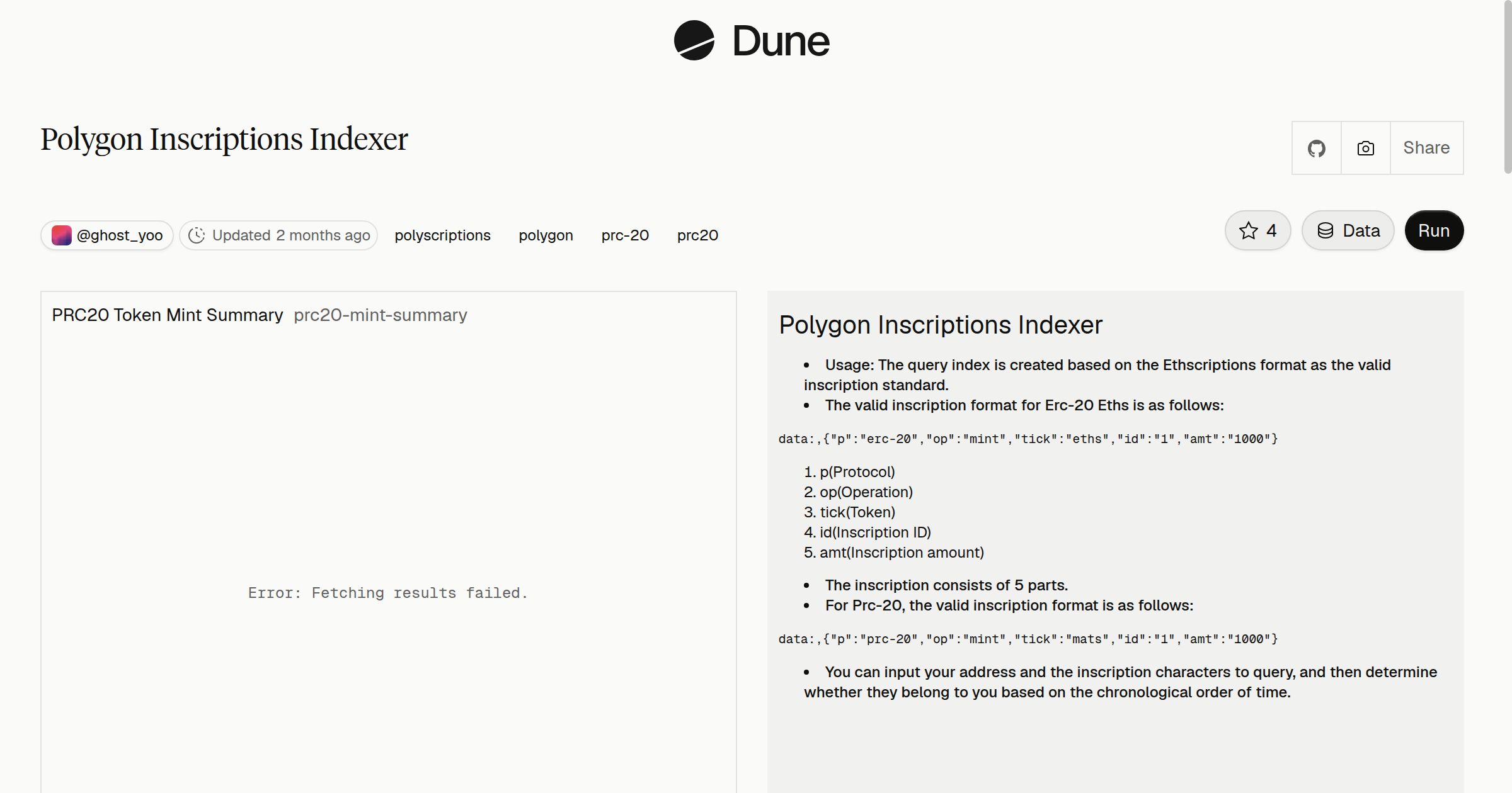 Polygon Inscriptions Indexer | Dune