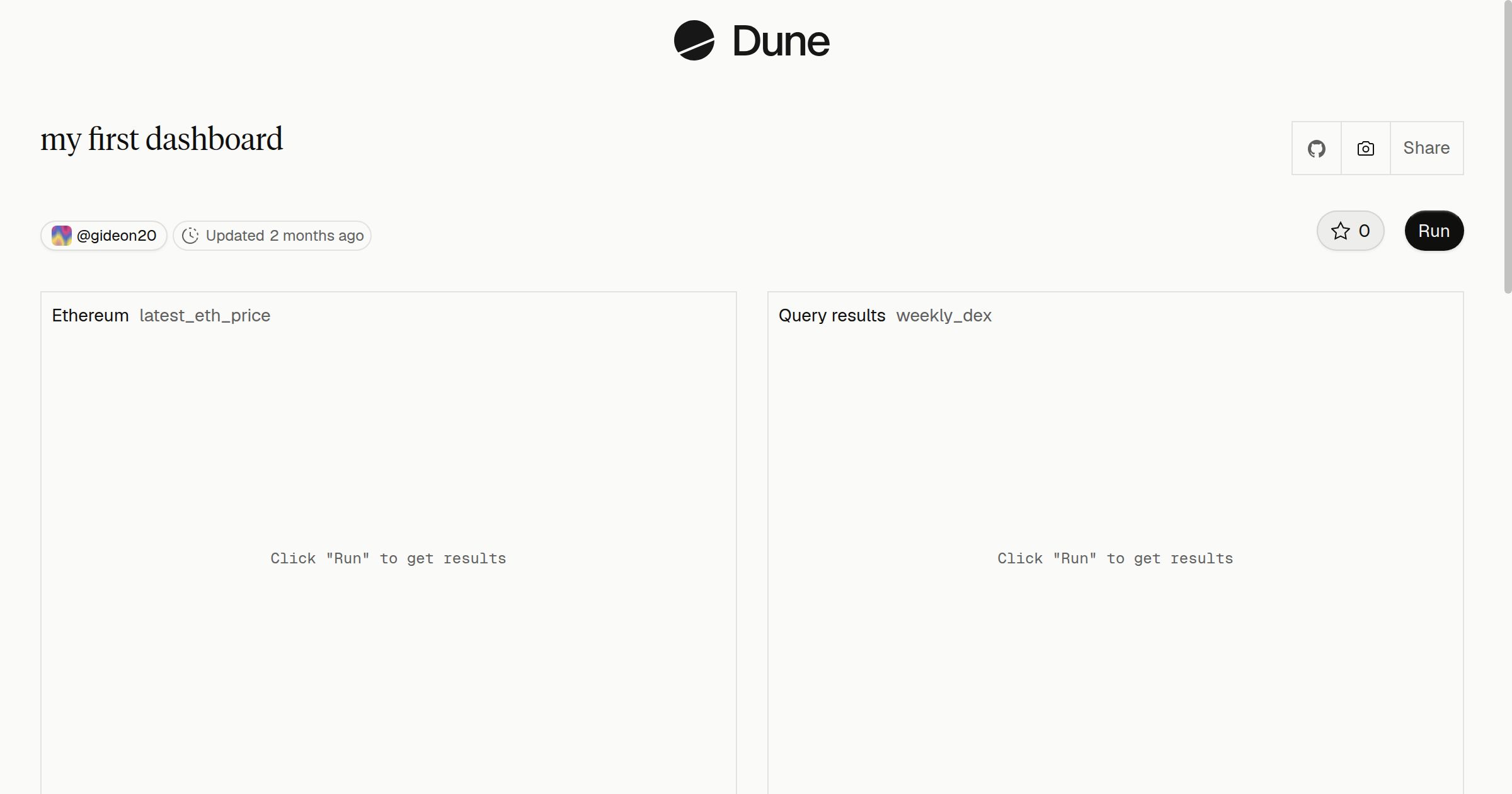 my first dashboard | Dune