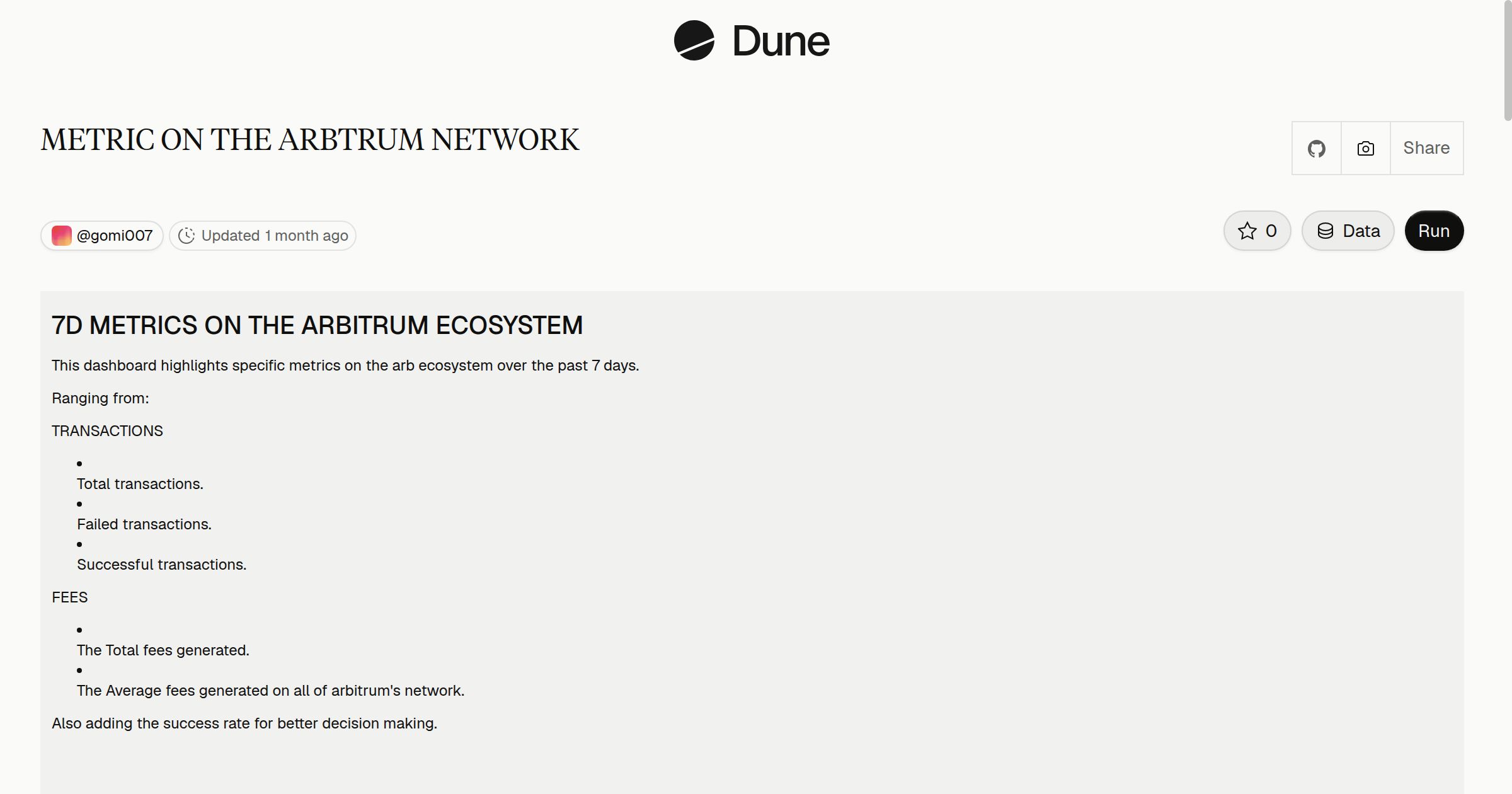 METRIC ON THE ARBTRUM NETWORK