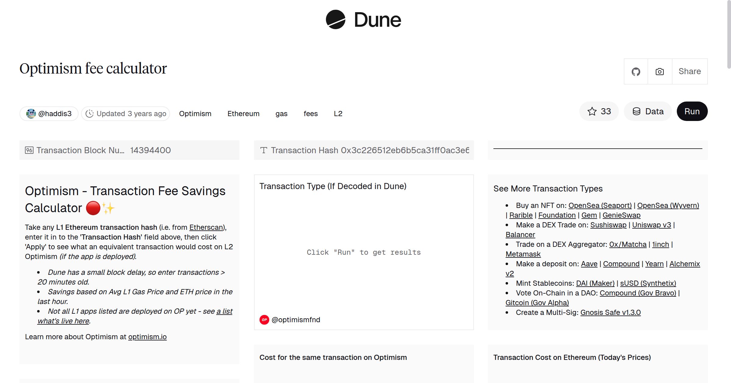 Optimism fee calculator | Dune