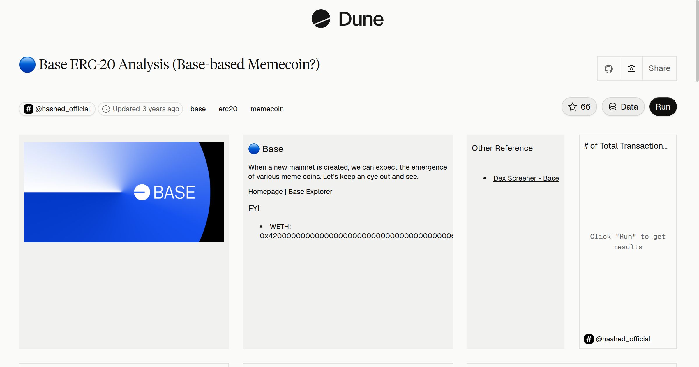 🔵 Base ERC-20 Analysis (Base-based Memecoin?) | Dune