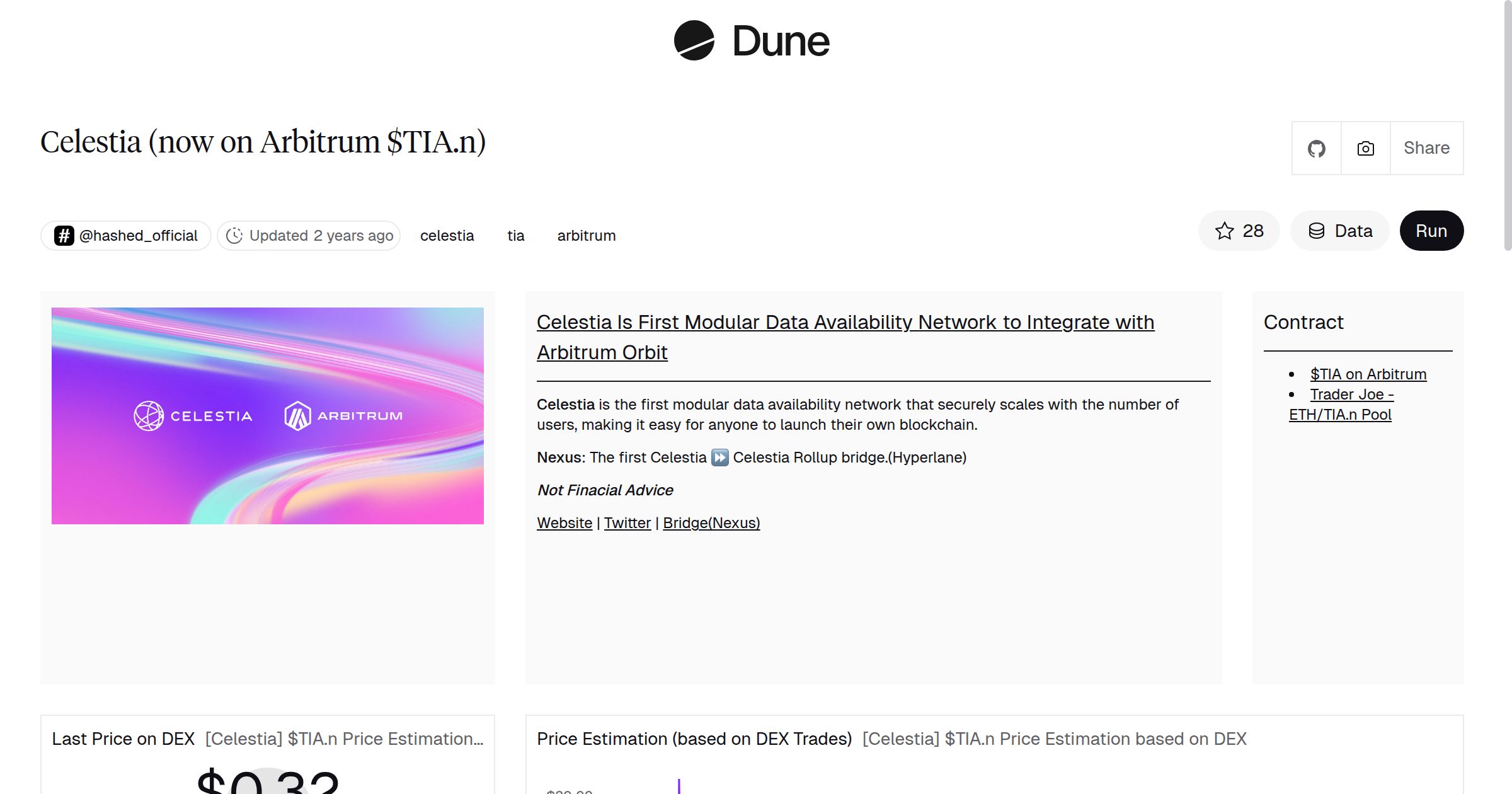Celestia (now on Arbitrum $TIA.n) | Dune