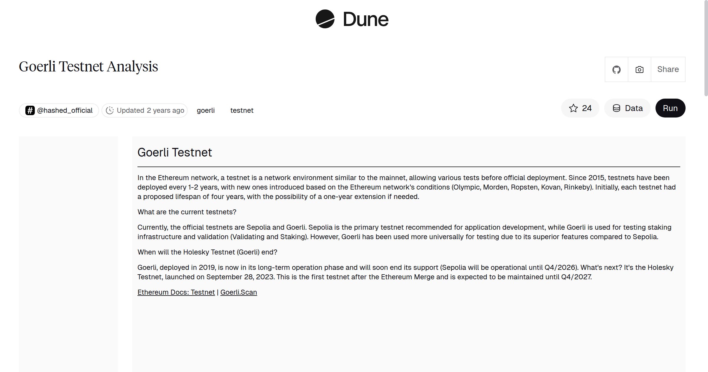 Goerli Testnet Analysis | Dune