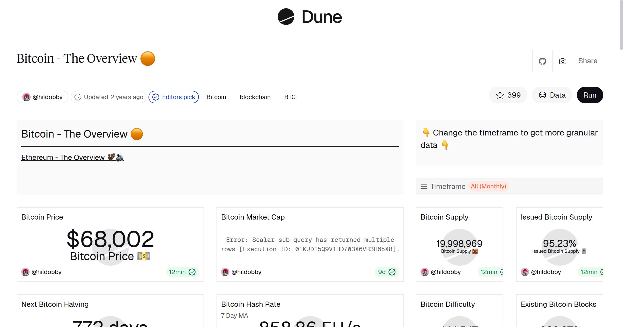Bitcoin - The Overview 🟠 | Dune