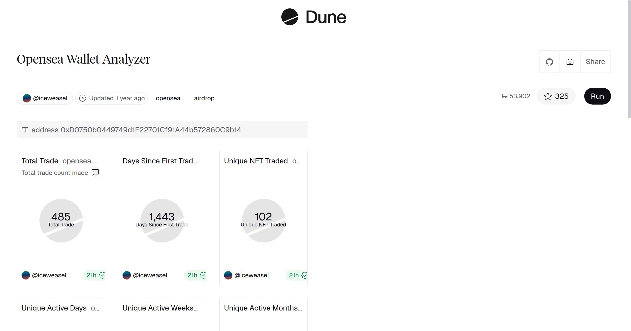 Opensea Wallet Analyzer | Dune